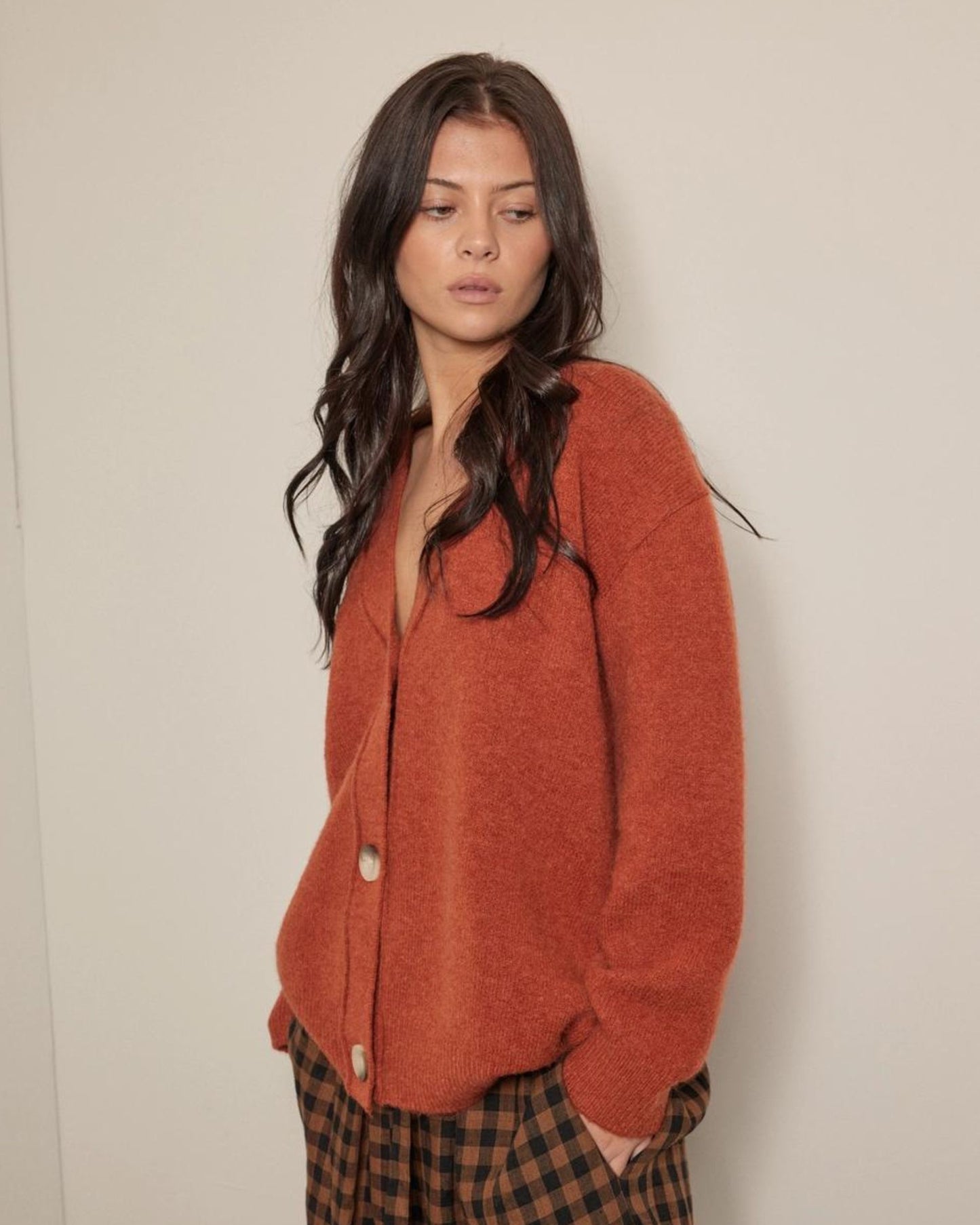 Amente Alpaca Wool Blend Button-down Cardigan Berry