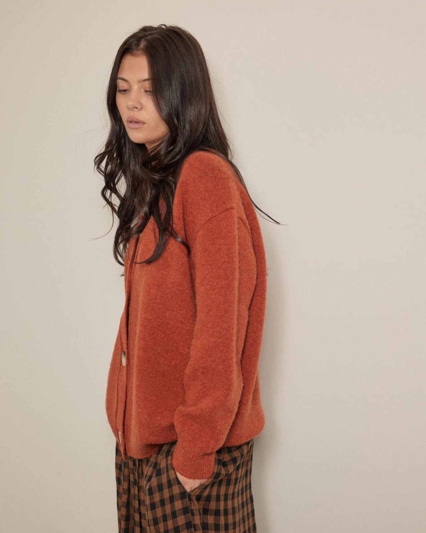 Amente Alpaca Wool Blend Button-down Cardigan Berry
