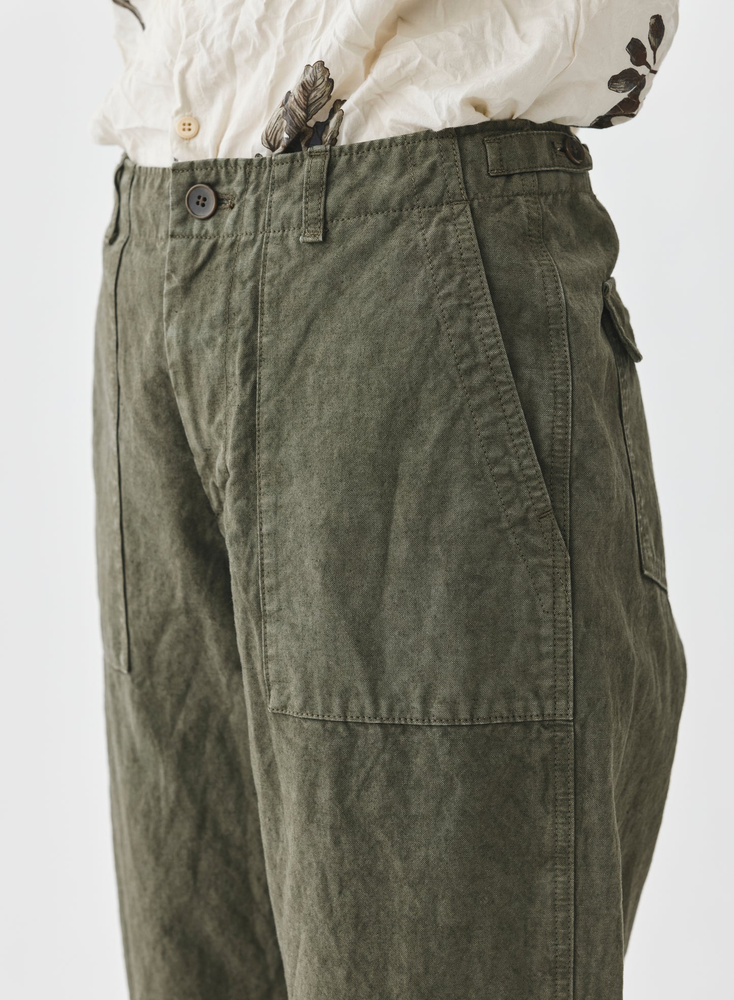 Pas de Calais High Thread Count Cotton Linen Baker Pants Khaki-Pas De Calais-Thistle Hill