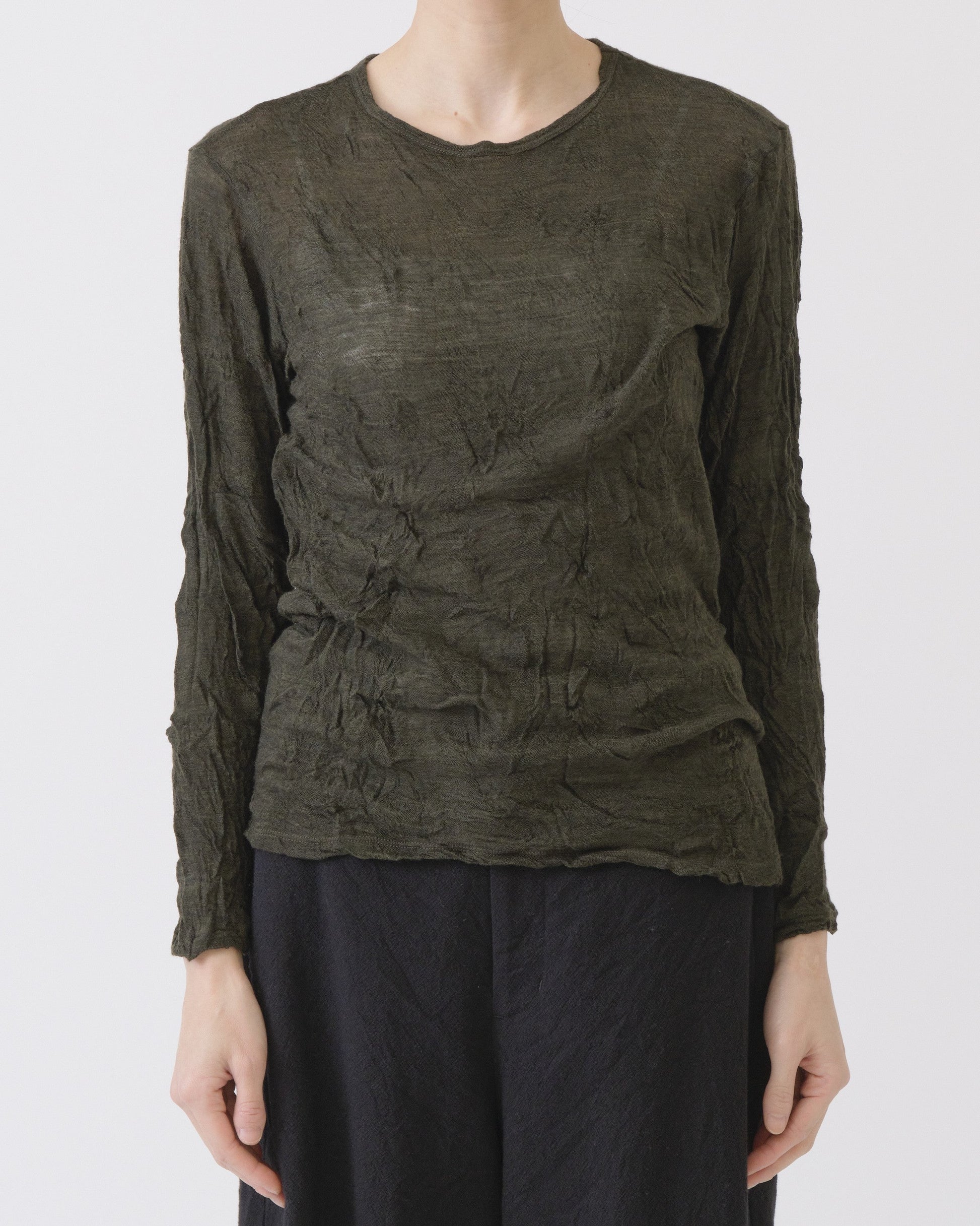 Pas De Calais Wool Gauze Crinkle Jersey Pullover Khaki-Pas De Calais-Thistle Hill