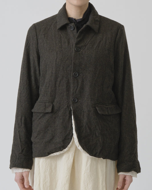 Pas de Calais Eco Wool Herringbone Short Jacket Khaki-Pas De Calais-Thistle Hill