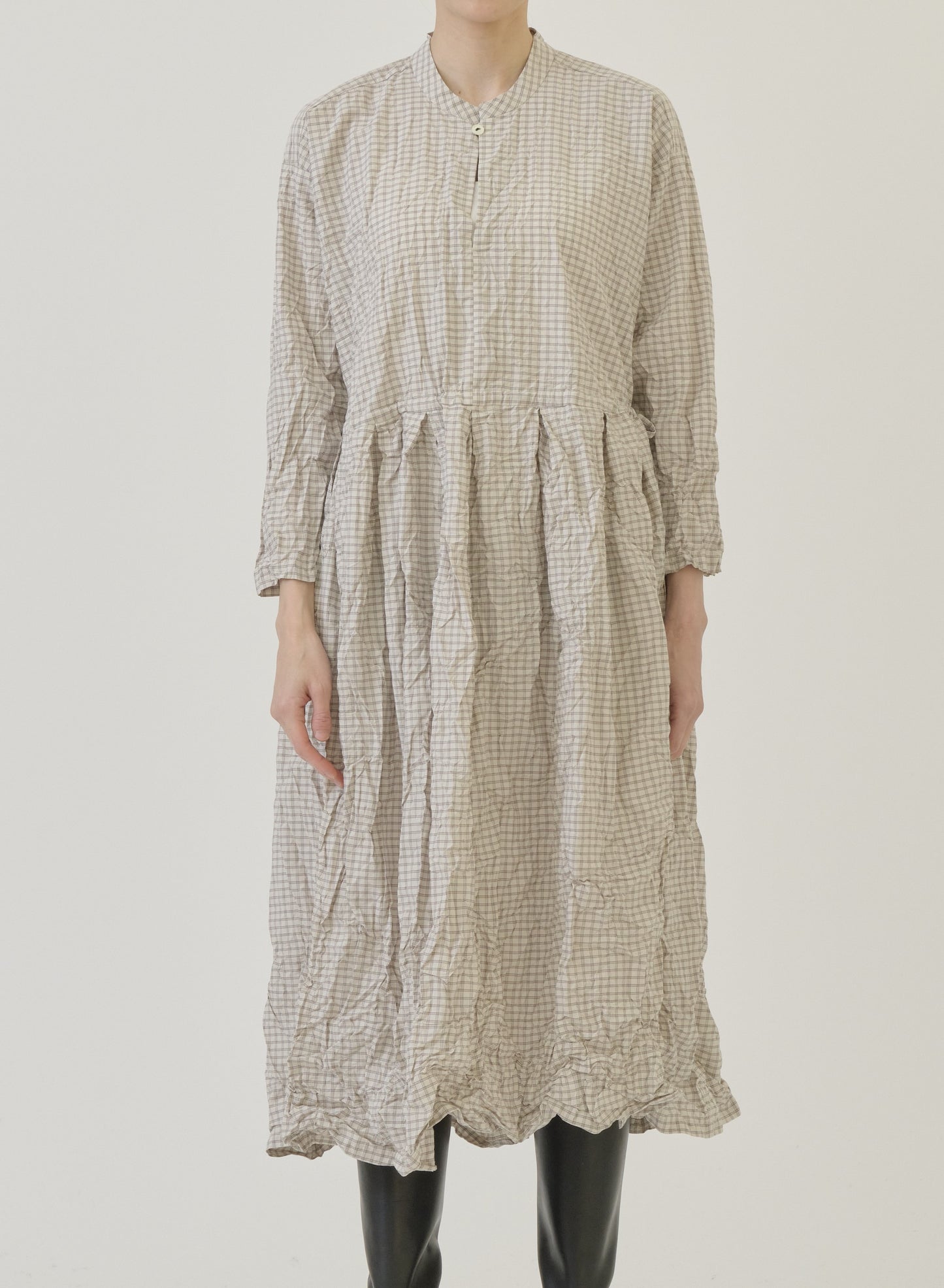 Pas de Calais Washed Organic Cotton Mini Checkered Dress Off White-Pas De Calais-Thistle Hill