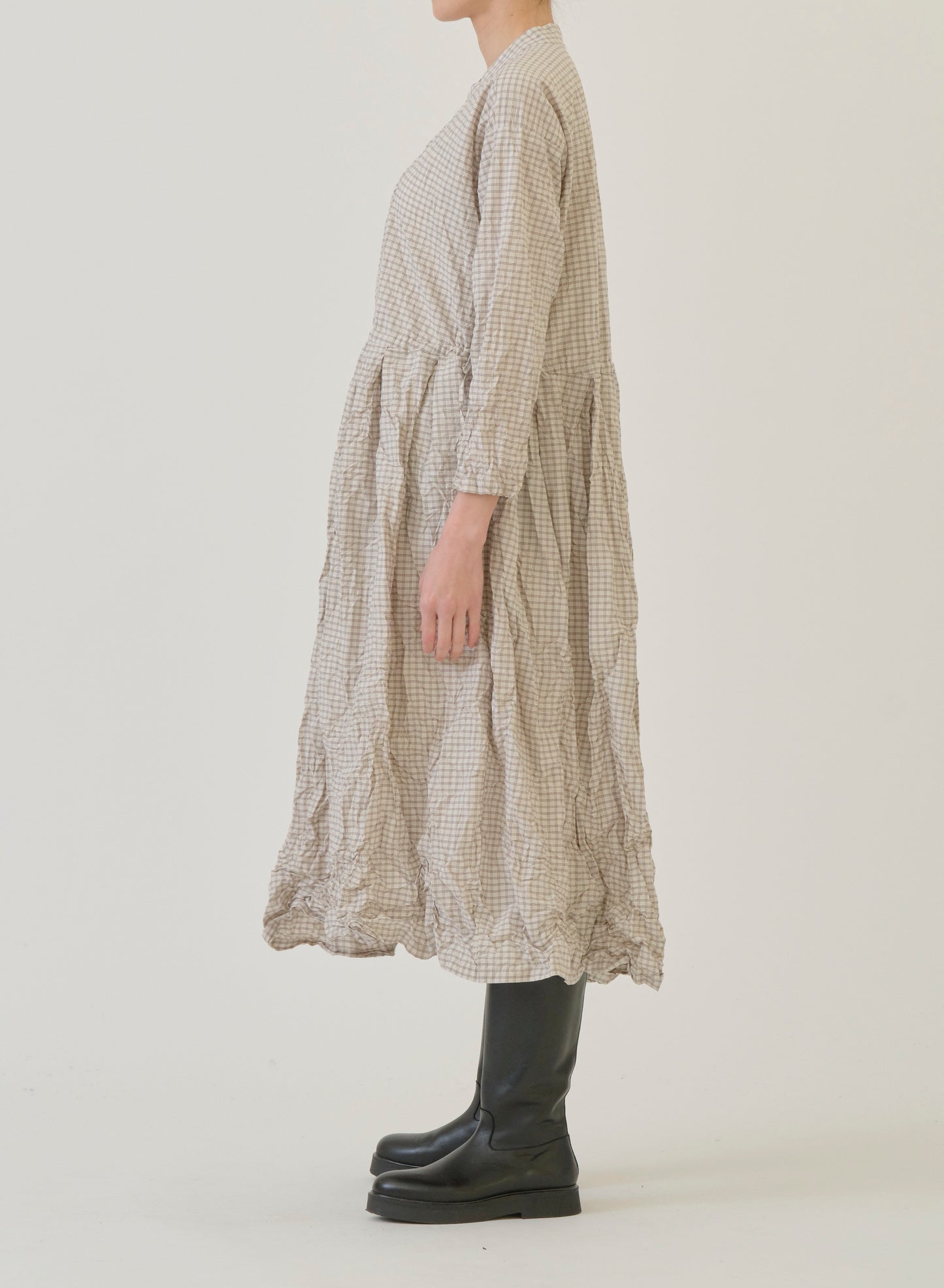 Pas de Calais Washed Organic Cotton Mini Checkered Dress Off White-Pas De Calais-Thistle Hill