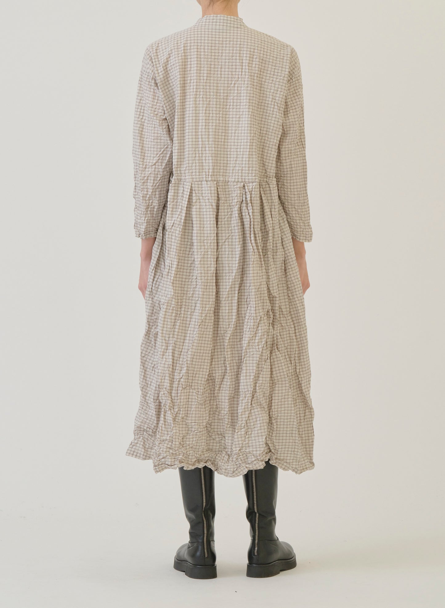 Pas de Calais Washed Organic Cotton Mini Checkered Dress Off White-Pas De Calais-Thistle Hill