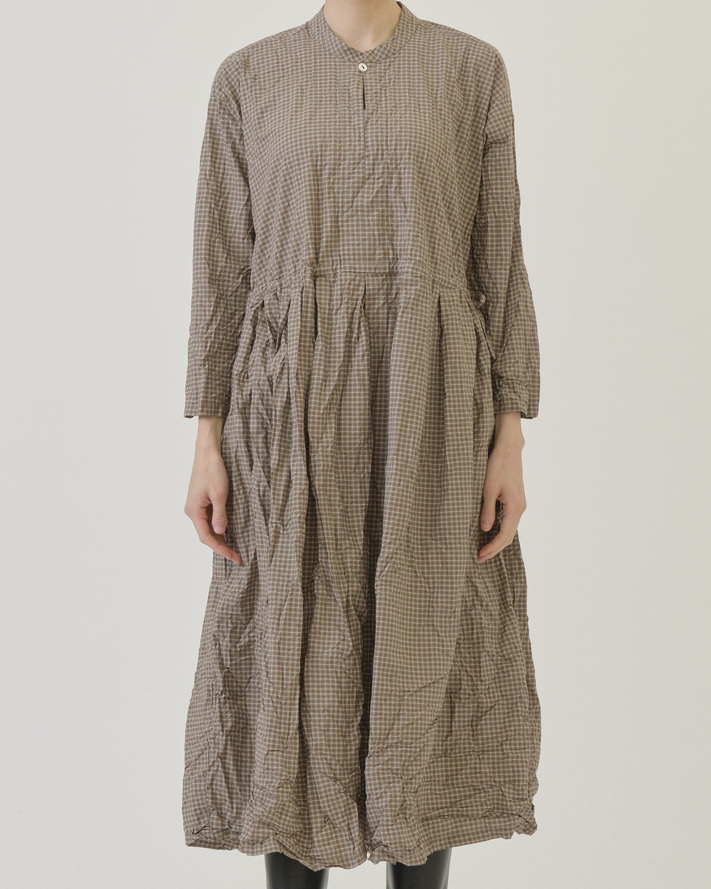 Pas de Calais Washed Organic Cotton Mini Checkered Dress Brown-Pas De Calais-Thistle Hill
