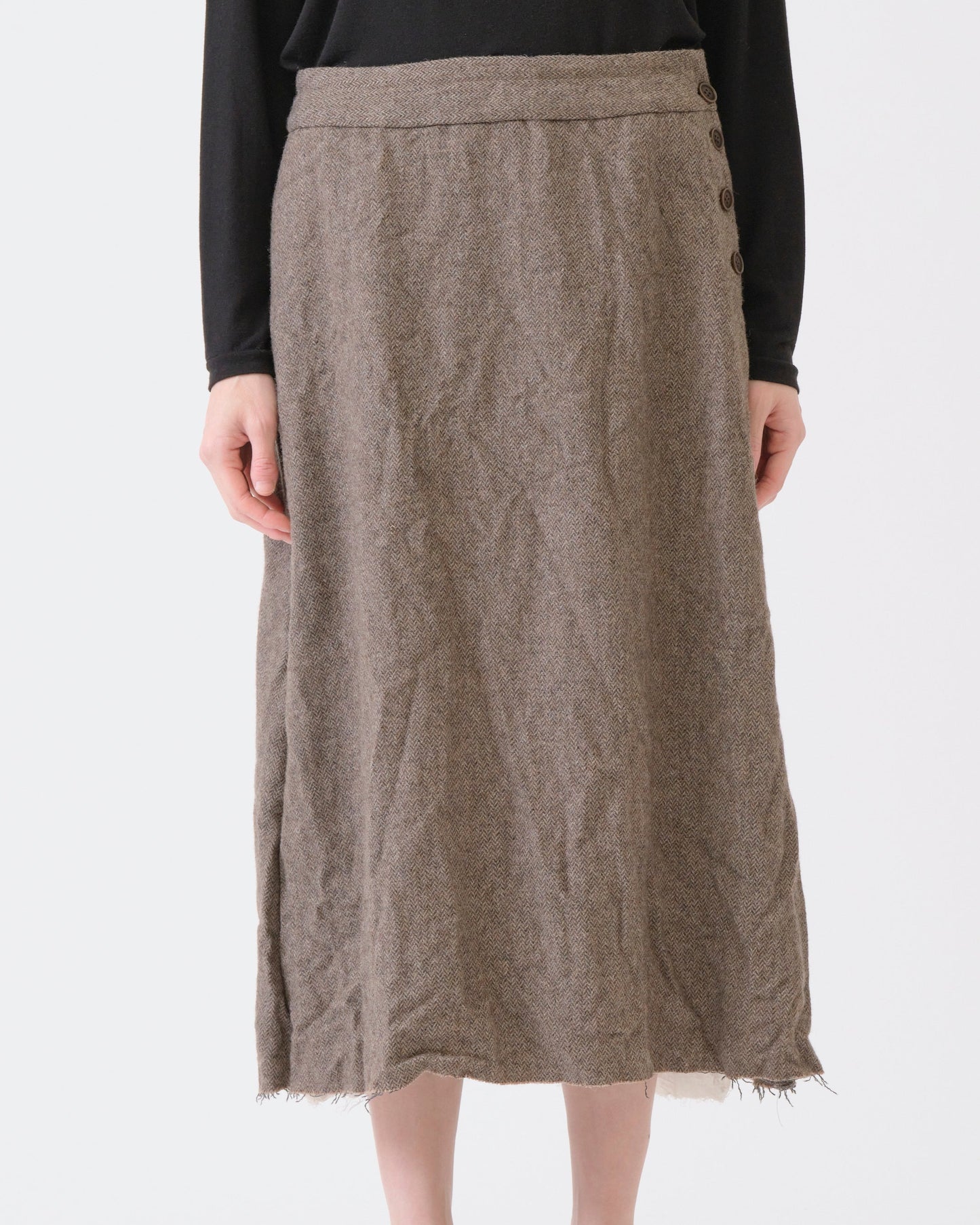 Pas de Calais Eco Wool Herringbone Semi Flared Skirt Beige-Pas De Calais-Thistle Hill