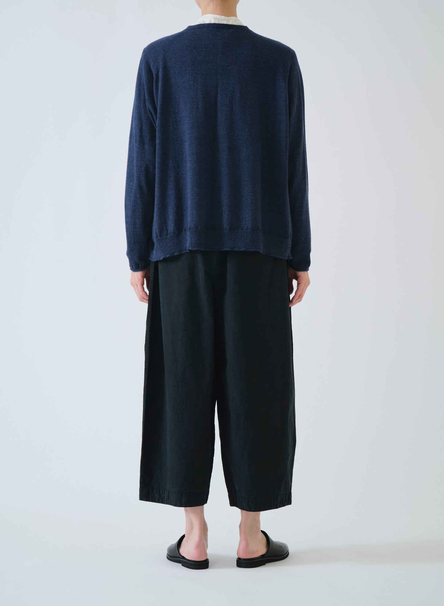 Pas de Calais Washable Cotton Linen V Neck Cardigan Indigo-Pas De Calais-Thistle Hill