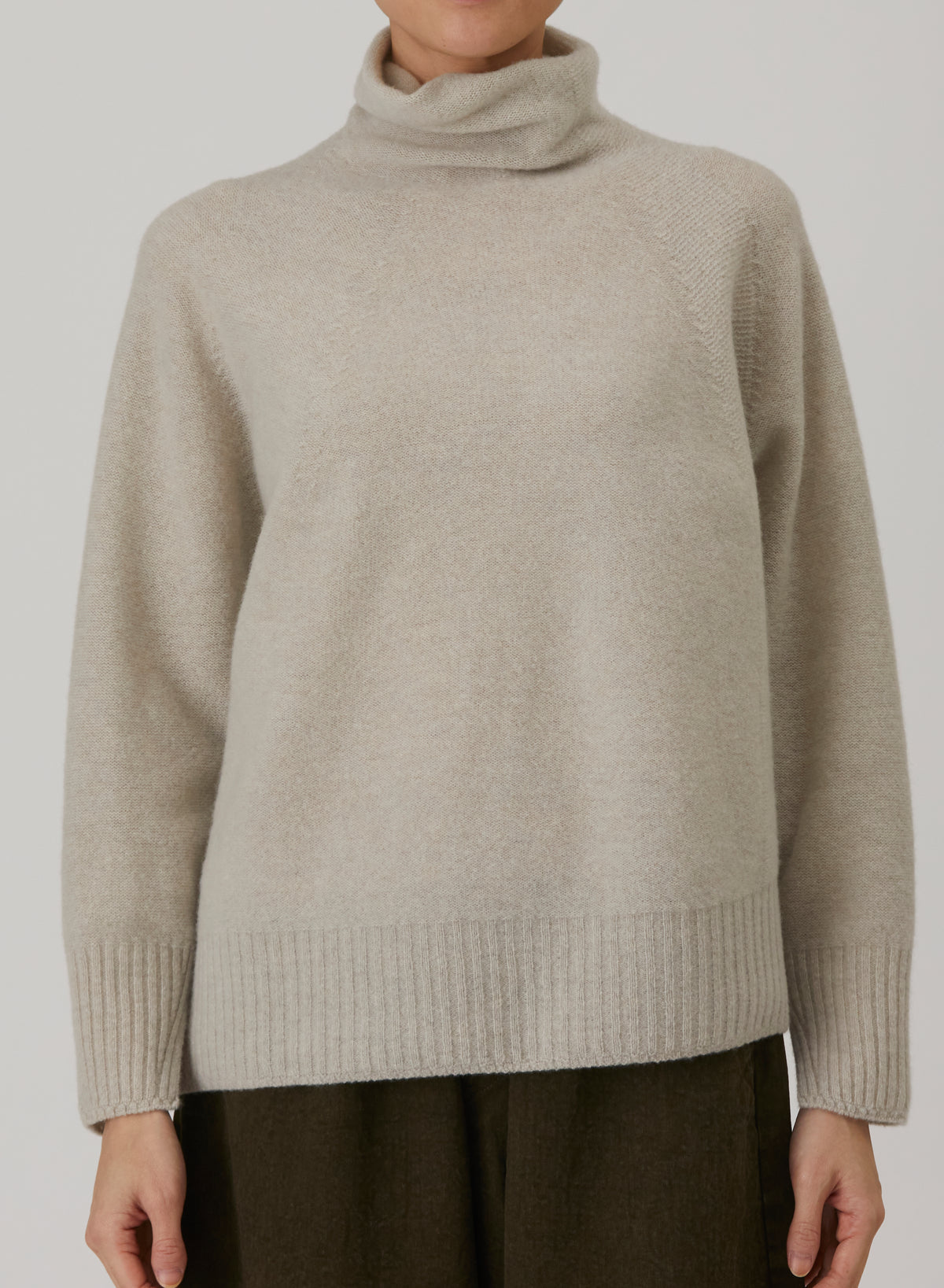 Pas De Calais Fine Wool Patterned Panel Switch Loose Turtleneck Pullover Greige-Pas De Calais-Thistle Hill
