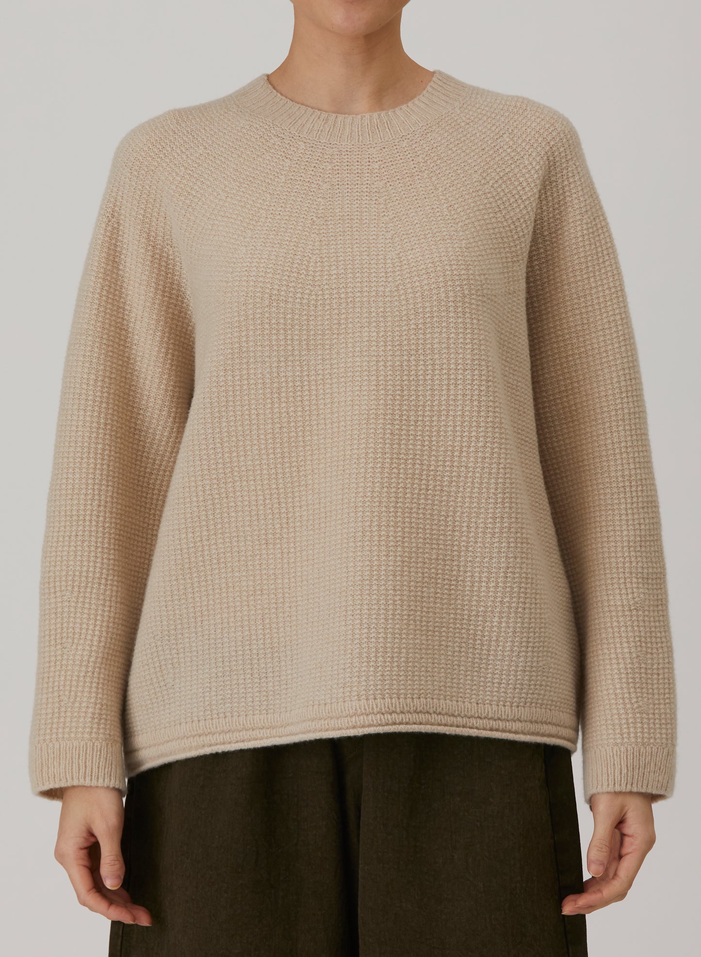 Pas De Calais Cashmere Blend Lambs Wool Patterned Knit Crewneck Pullover Natural-Pas De Calais-Thistle Hill