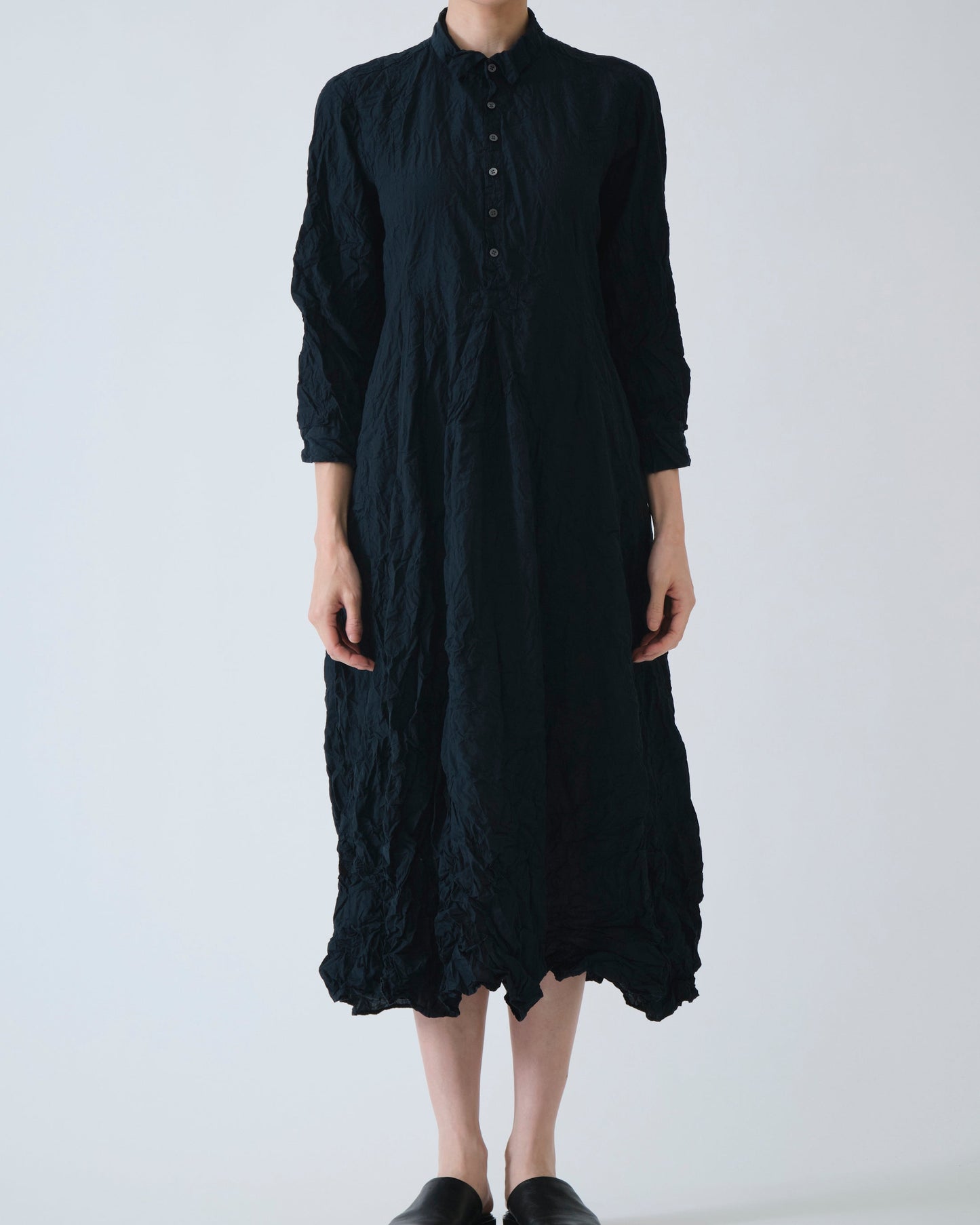 Pas de Calais Washed Cotton Crinkle Dress Navy-Pas De Calais-Thistle Hill