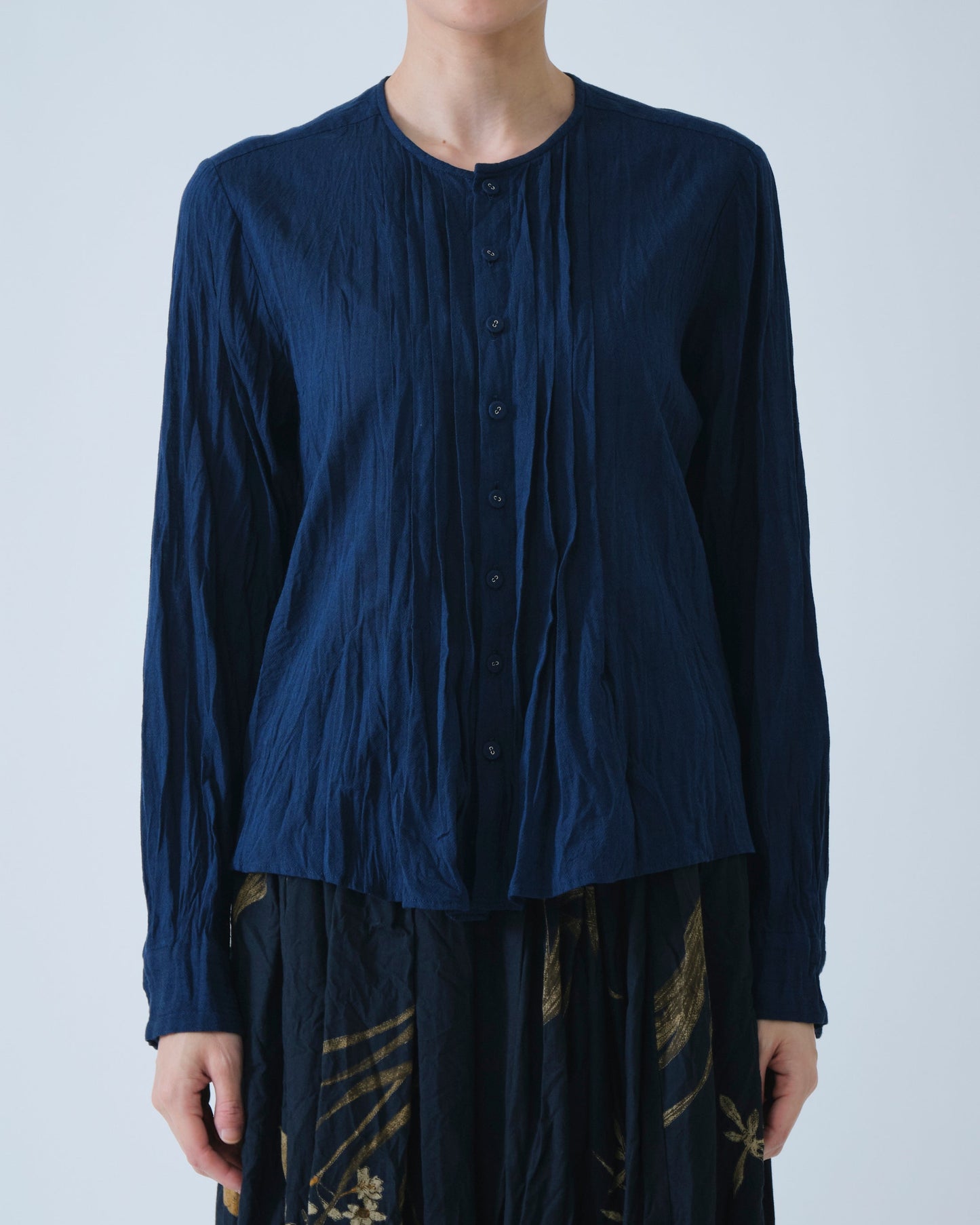 Pas de Calais Organic Cotton Chambray Long Sleeve Blouse Navy-Pas De Calais-Thistle Hill