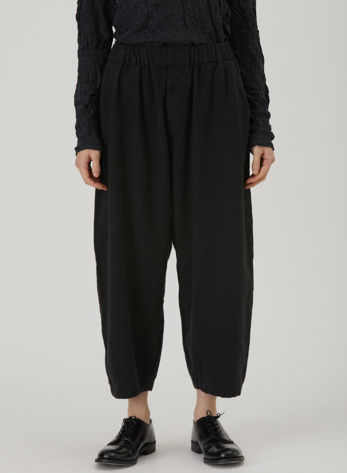 Pas De Calais Natural Brushed Linen Cotton Twill Relaxed Pants Black-Pas De Calais-Thistle Hill
