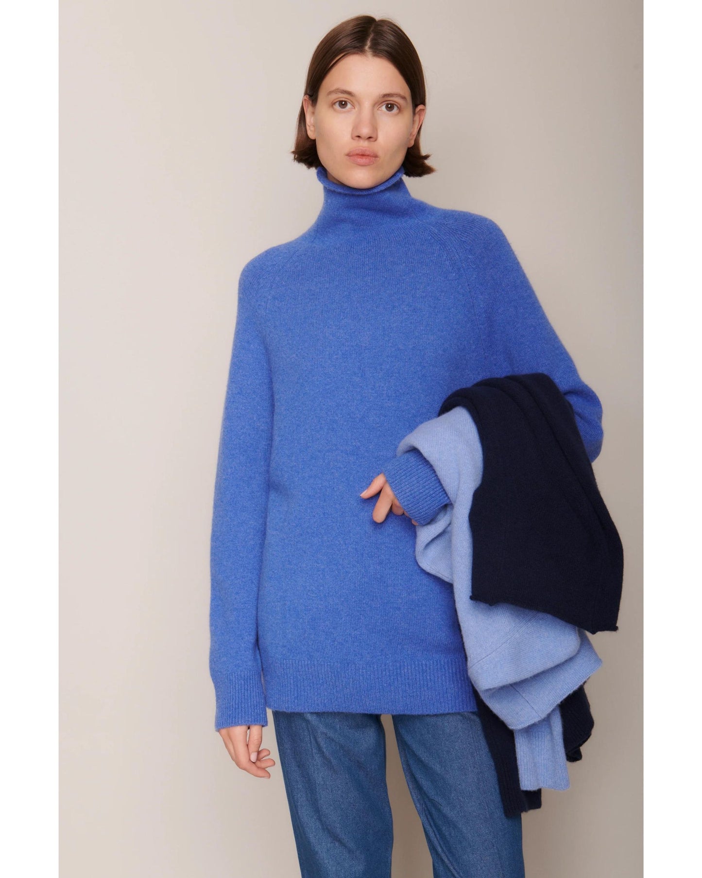 Organic by John Patrick Cashmere Funnel Neck Pullover Lapis