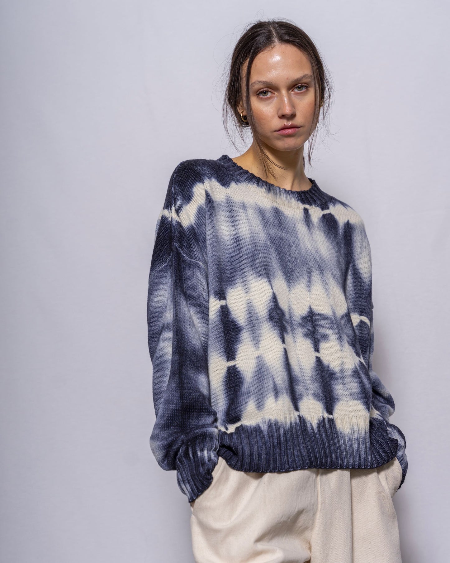 MJ Watson Shibori Round Neck Pullover Navy