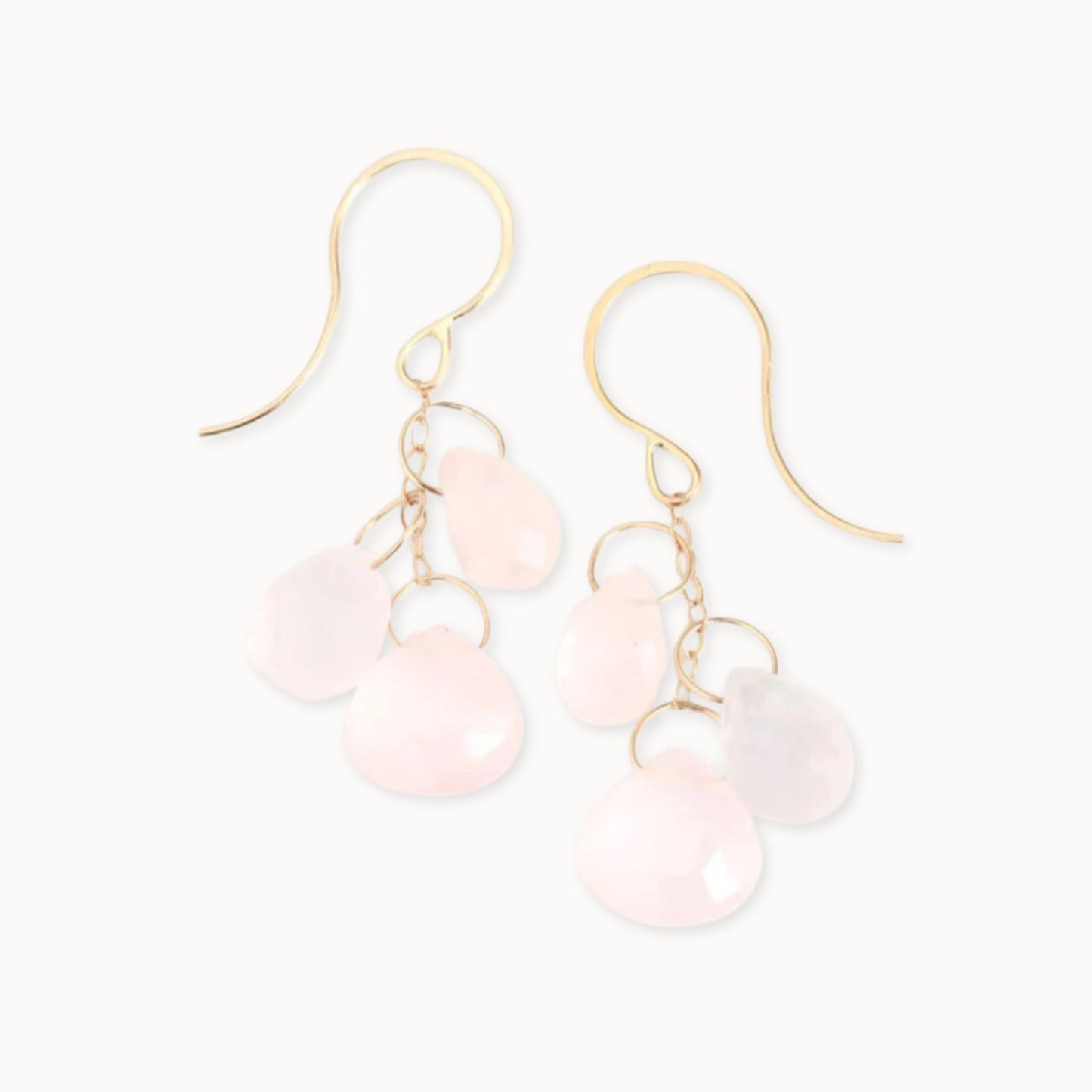 Melissa Joy Manning 14k Gold Rose Quartz Triple Drop Chain Earrings-Melissa Joy Manning-Thistle Hill