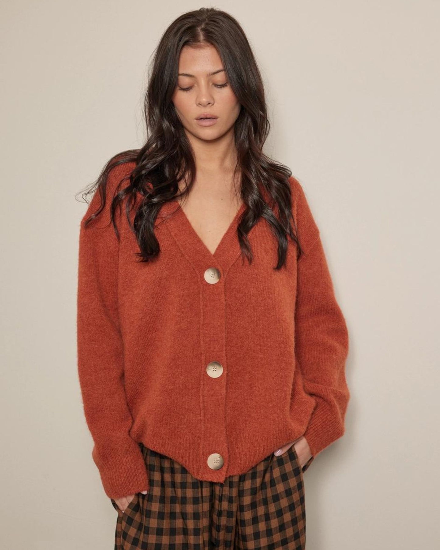 Amente Alpaca Wool Blend Button-down Cardigan Berry