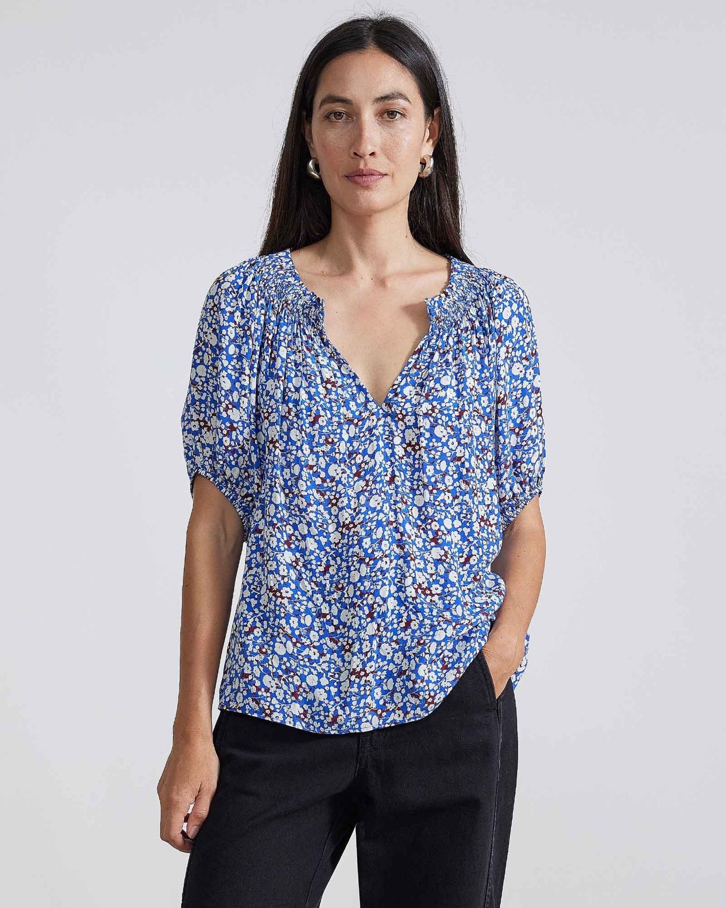 Apiece Apart Esparta Short Sleeve Piet Floral Blue