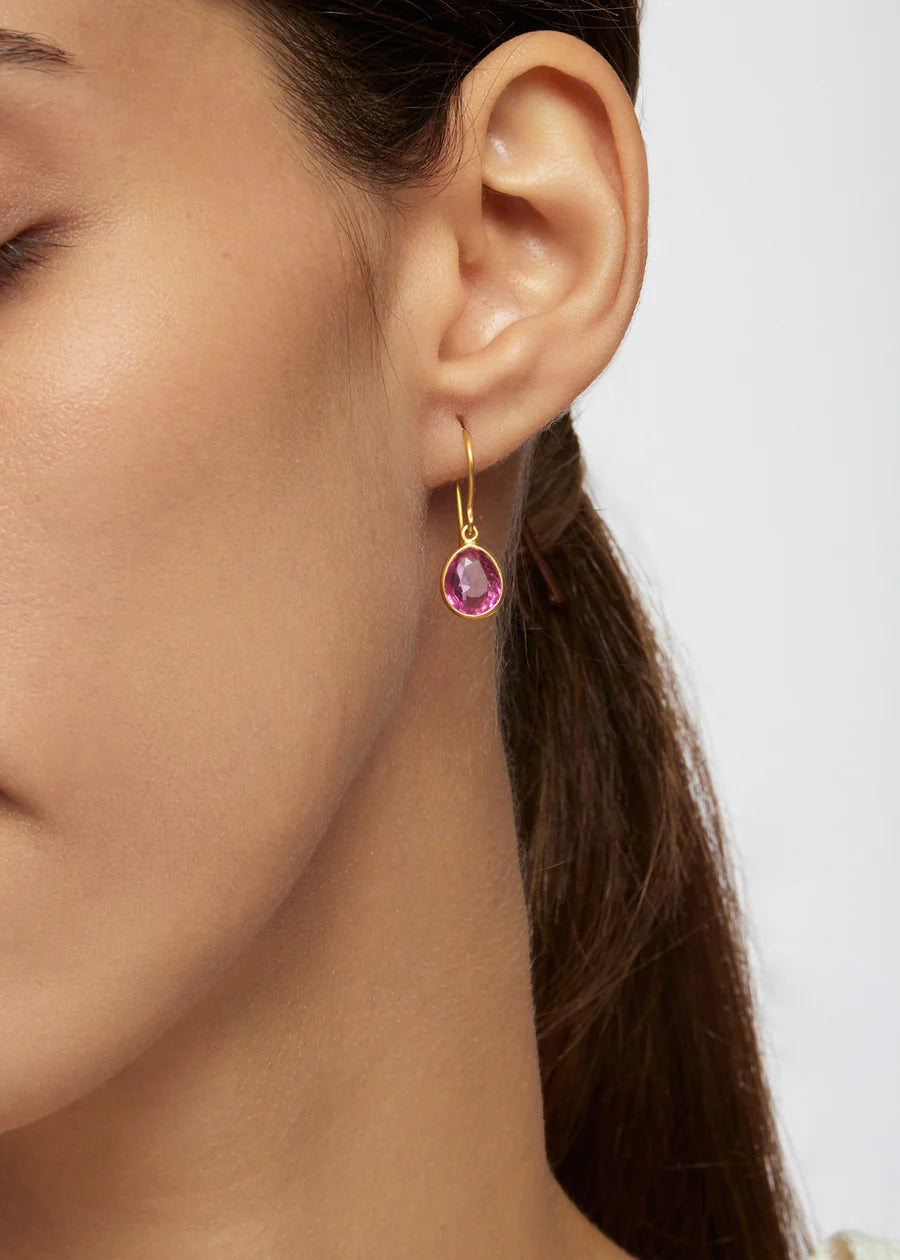 Pippa Small 18kt Gold Iris Single Drop Earrings Pink Tourmaline