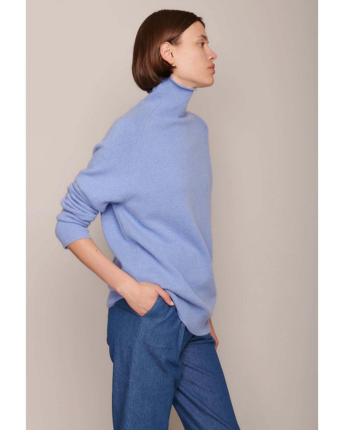 Organic by John Patrick Cashmere Funnel Neck Pullover Cornflower