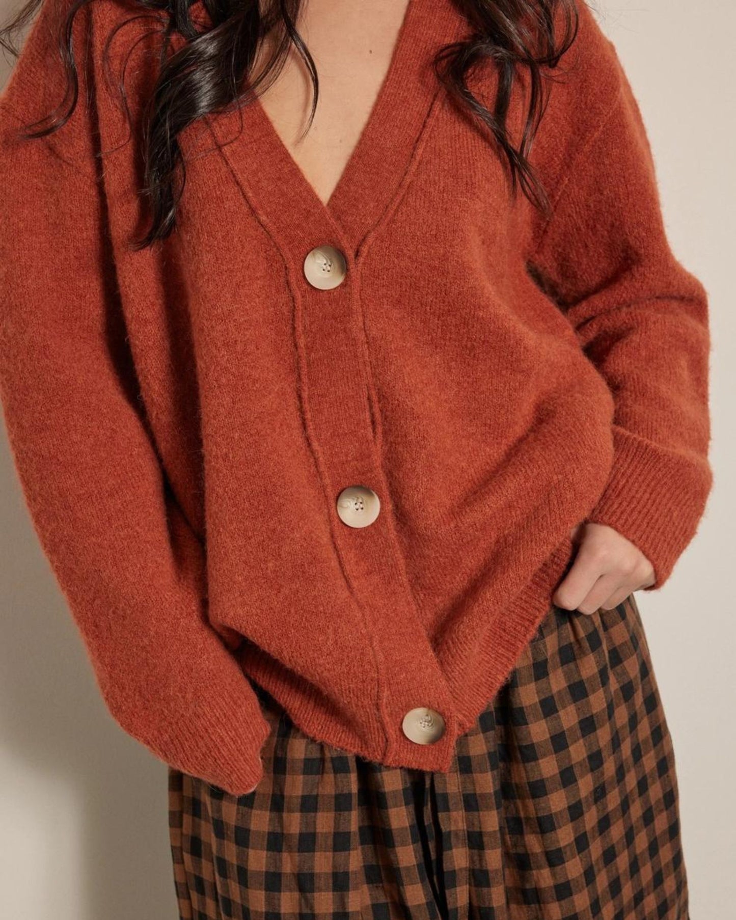 Amente Alpaca Wool Blend Button-down Cardigan Berry
