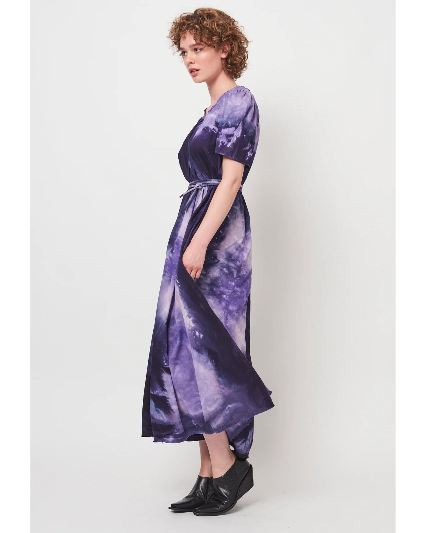 Raquel Allegra Flutter Maxi Dress Cosmic Eggplant