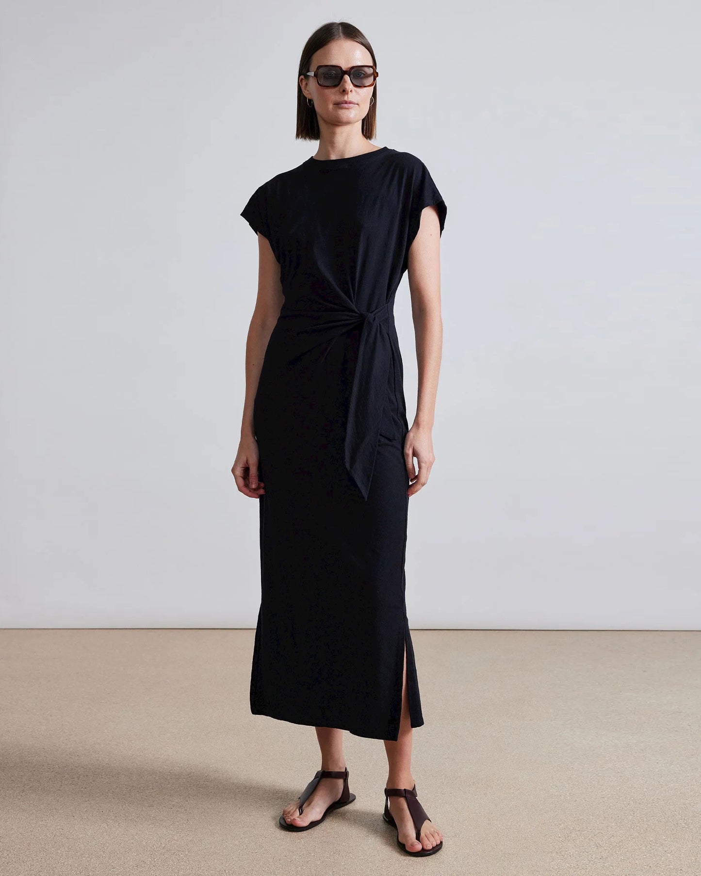 Apiece Apart Vanina Cinched Waist Dress Black-Apiece Apart-Thistle Hill