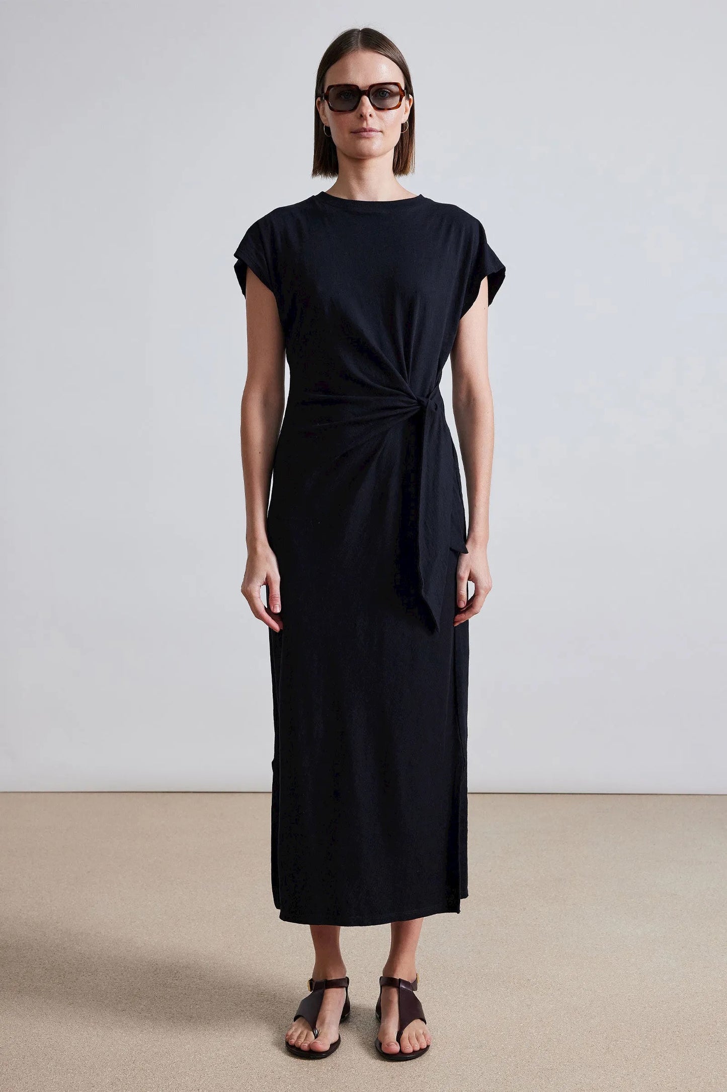 Apiece Apart Vanina Cinched Waist Dress Black-Apiece Apart-Thistle Hill