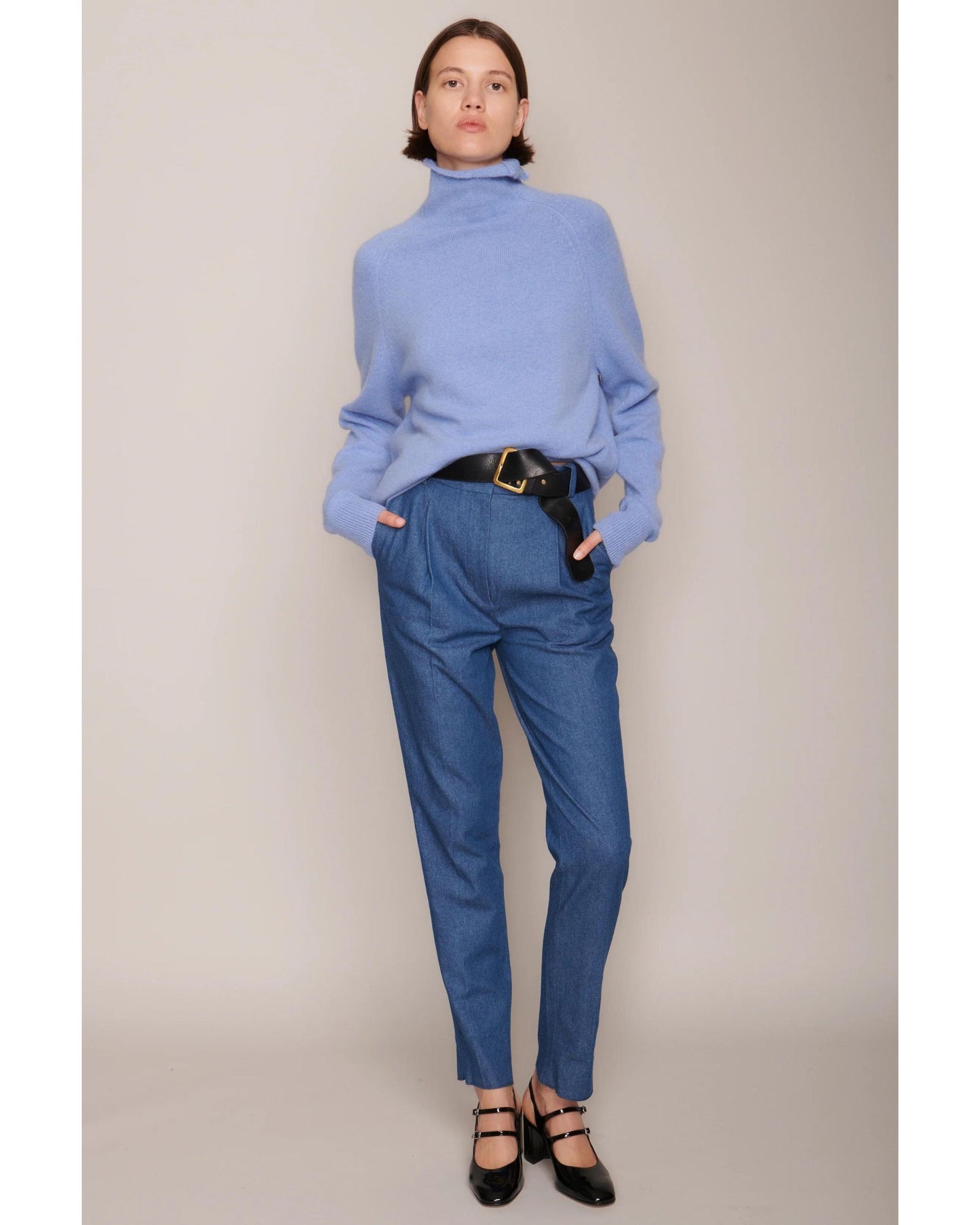 Organic by John Patrick Cashmere Funnel Neck Pullover Cornflower