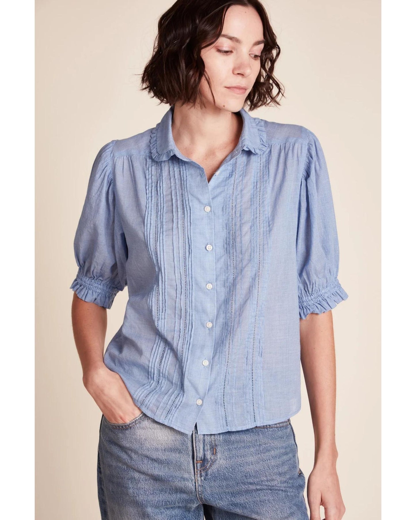Trovata Gemma Blouse Blue Houndstooth