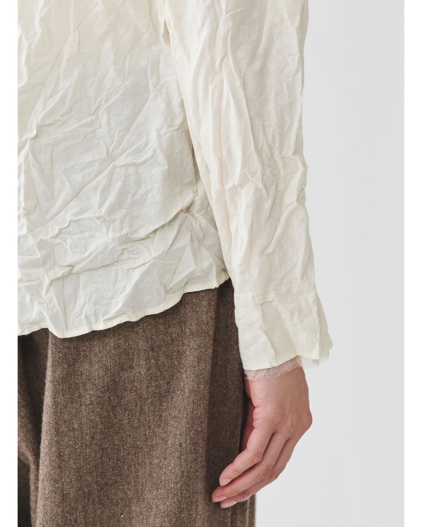 Pas de Calais Dobby Collarless Crinkle Blouse White Cotton