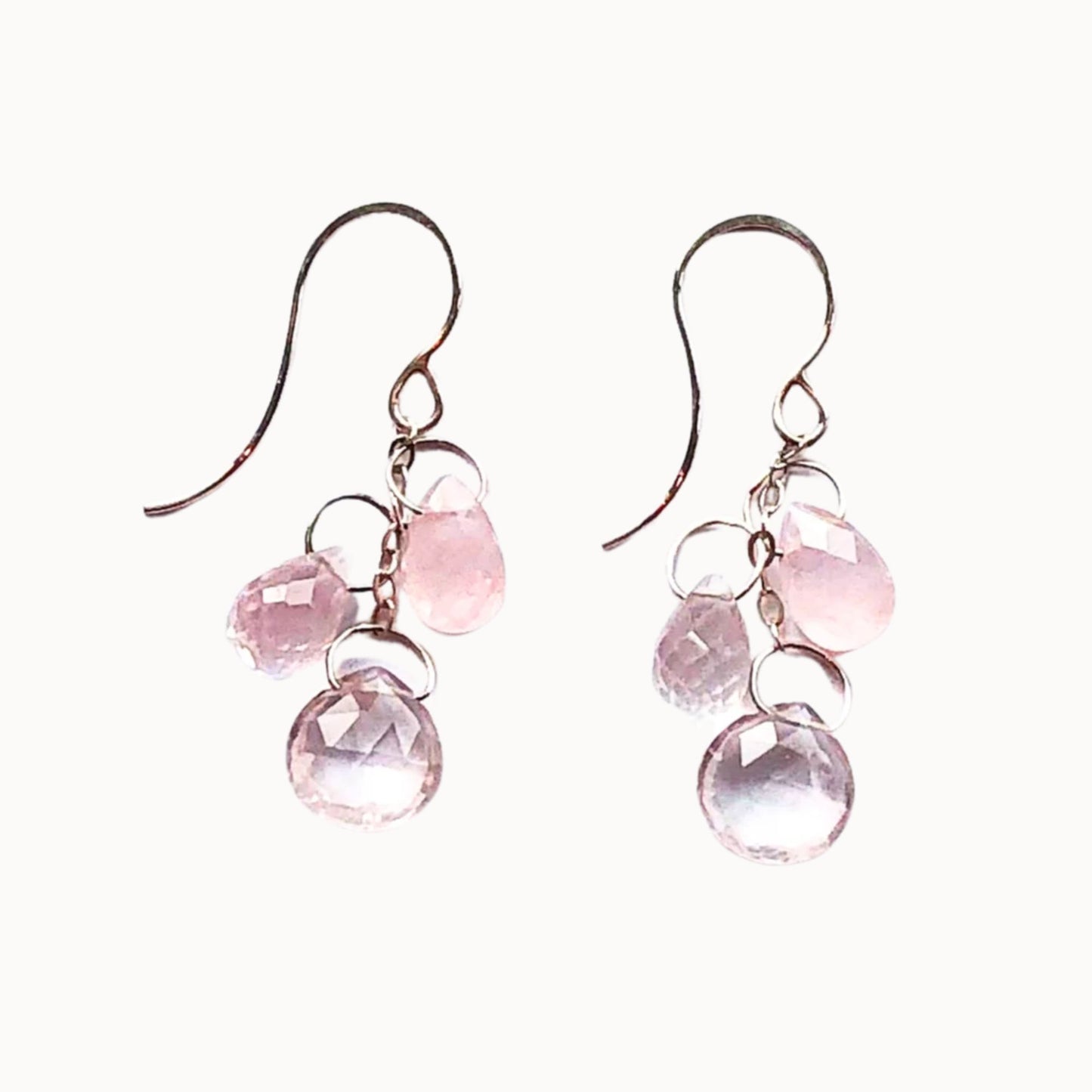 Melissa Joy Manning Sterling Silver Rose Quartz Triple Drop Chain Earrings-Melissa Joy Manning-Thistle Hill