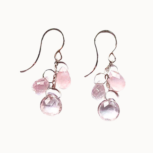 Melissa Joy Manning Sterling Silver Rose Quartz Triple Drop Chain Earrings-Melissa Joy Manning-Thistle Hill