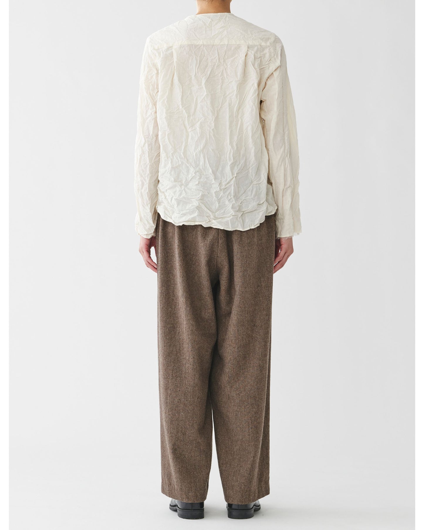 Pas de Calais Dobby Collarless Crinkle Blouse White Cotton