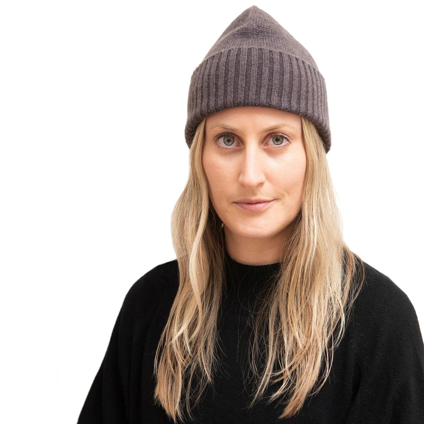 Meg Cohen Cashmere Flat Hat Heather Brown