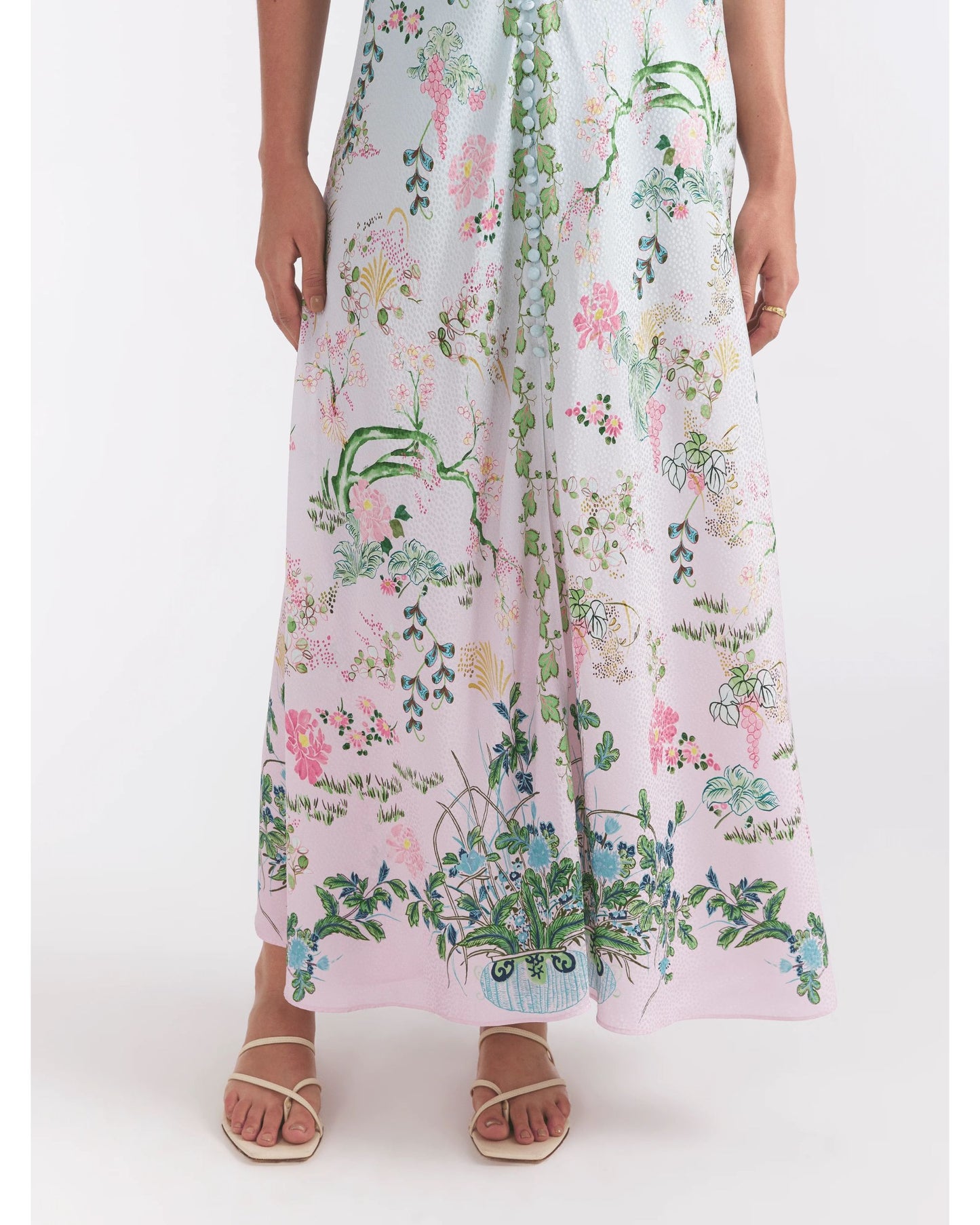 Saloni Lea Long Dress In Willow Garden