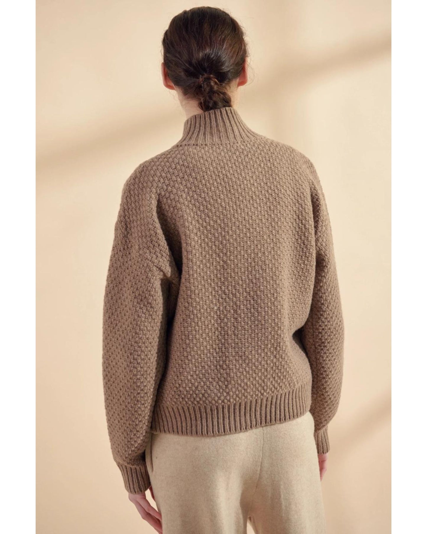 Amente Wool High Neck Sweater Cardigan Brown