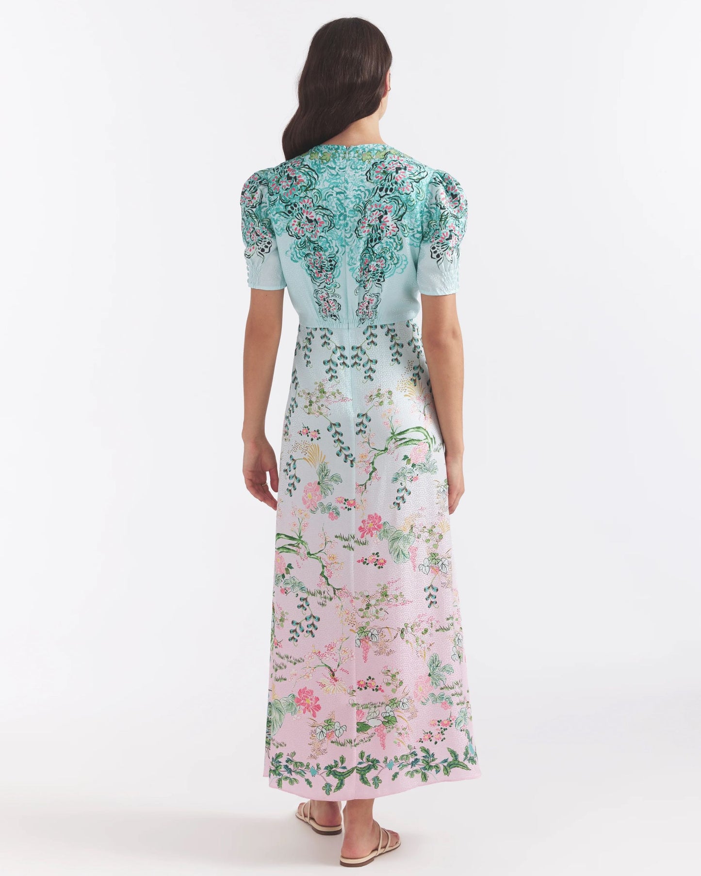 Saloni Lea Long Dress In Willow Garden