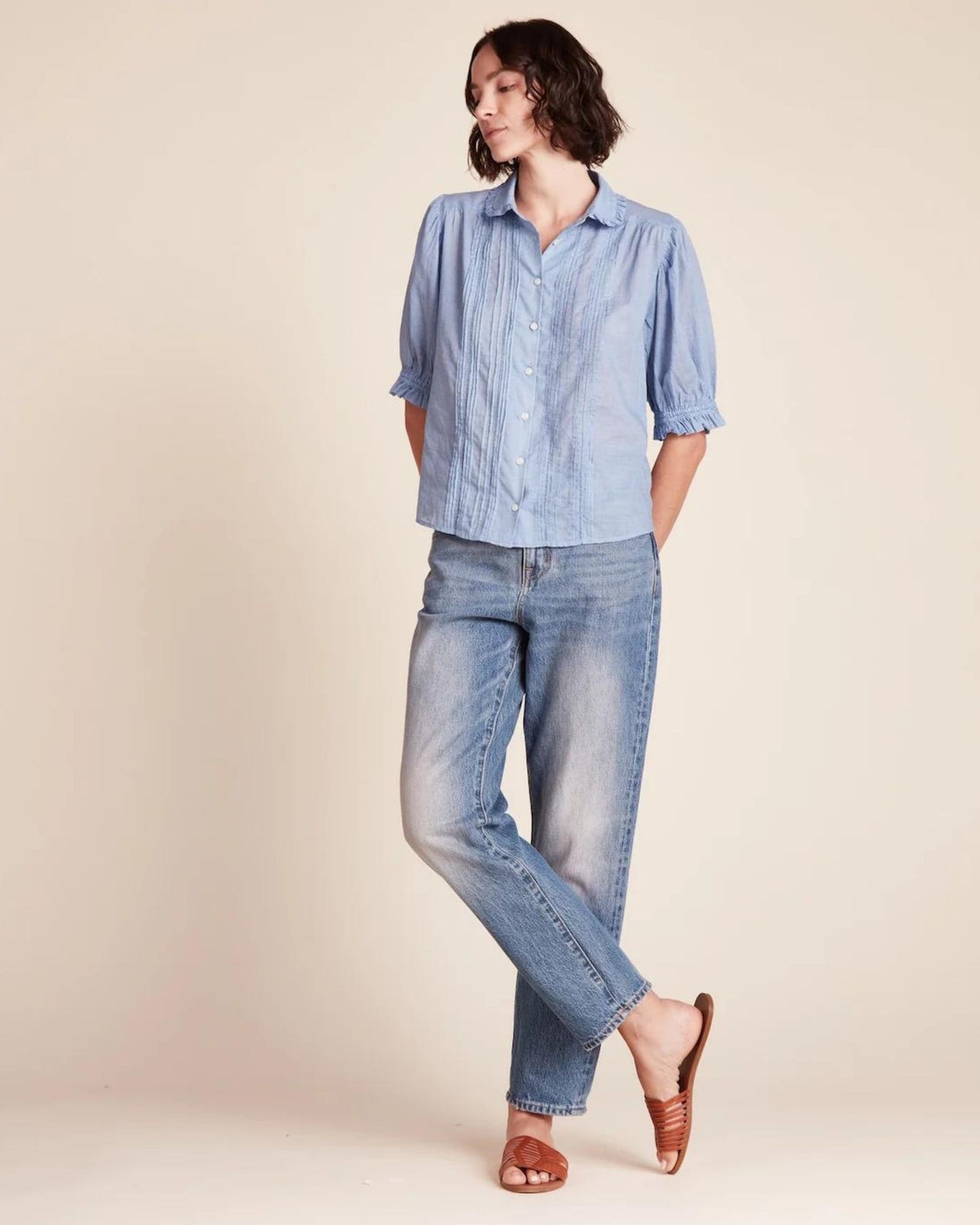 Trovata Gemma Blouse Blue Houndstooth