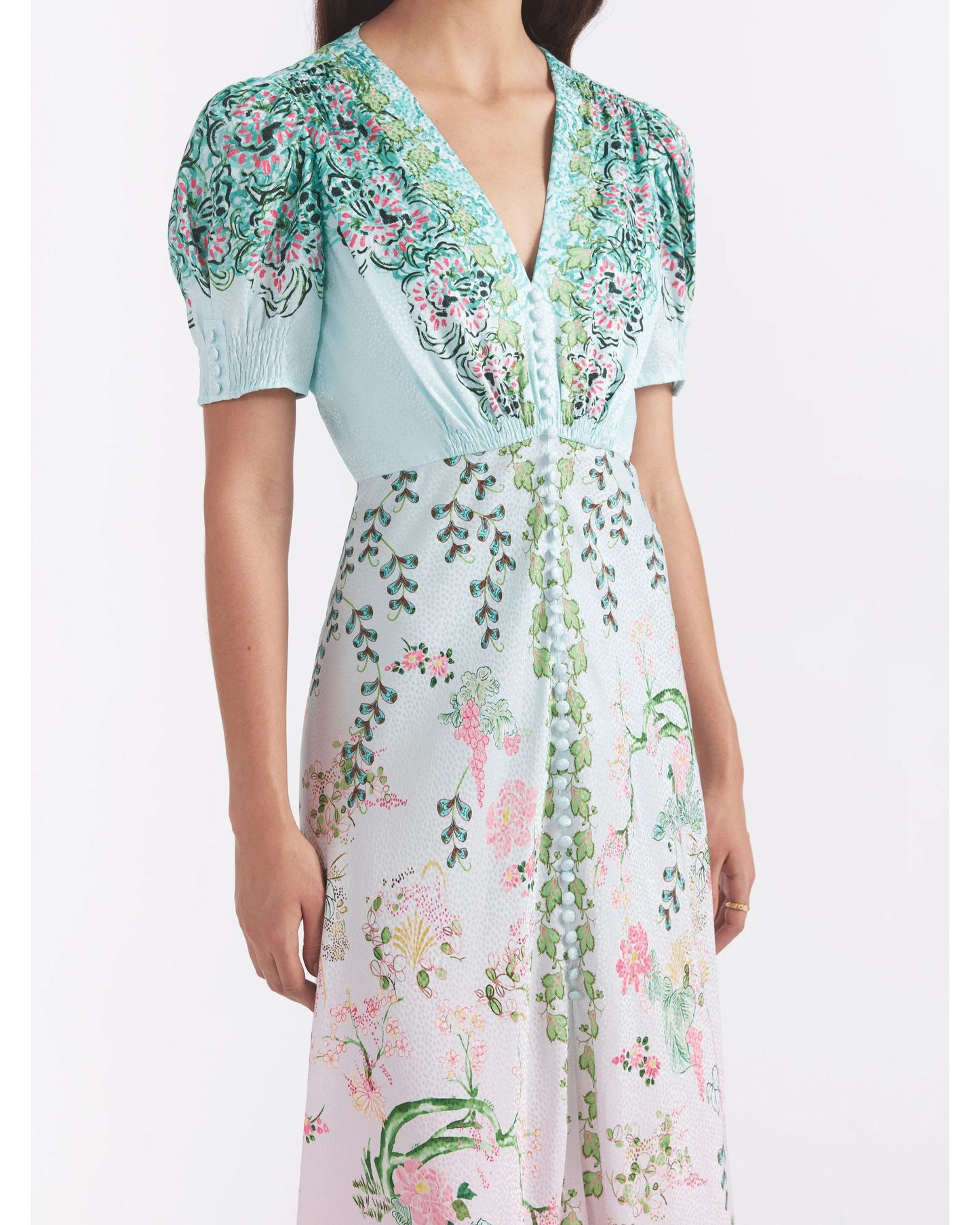 Saloni Lea Long Dress In Willow Garden