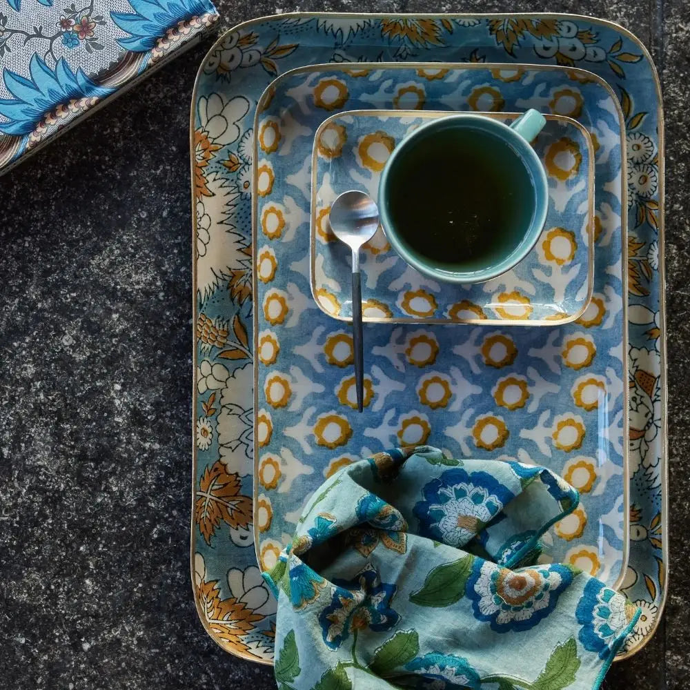 Enameled Metal Tray Vishnu Blue-Thistle Hill-Thistle Hill