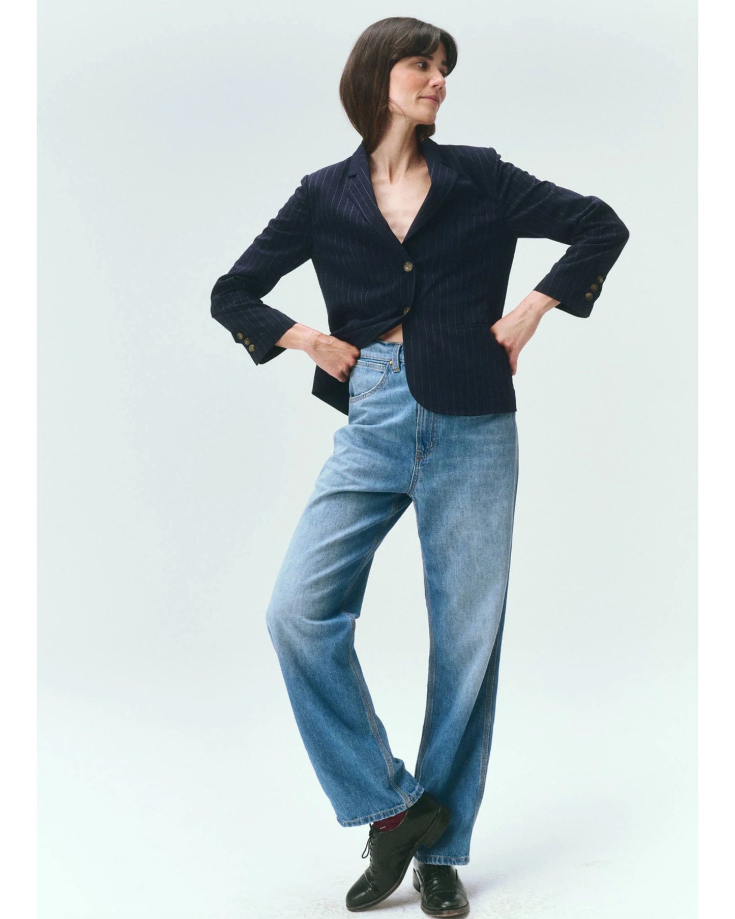 The Great The Shrunken Blazer Navy Pin Stripe