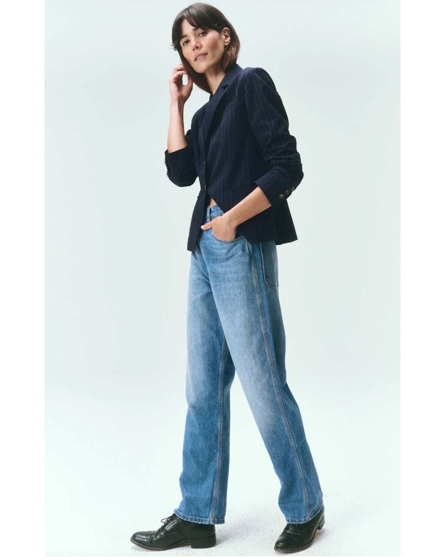 The Great The Shrunken Blazer Navy Pin Stripe