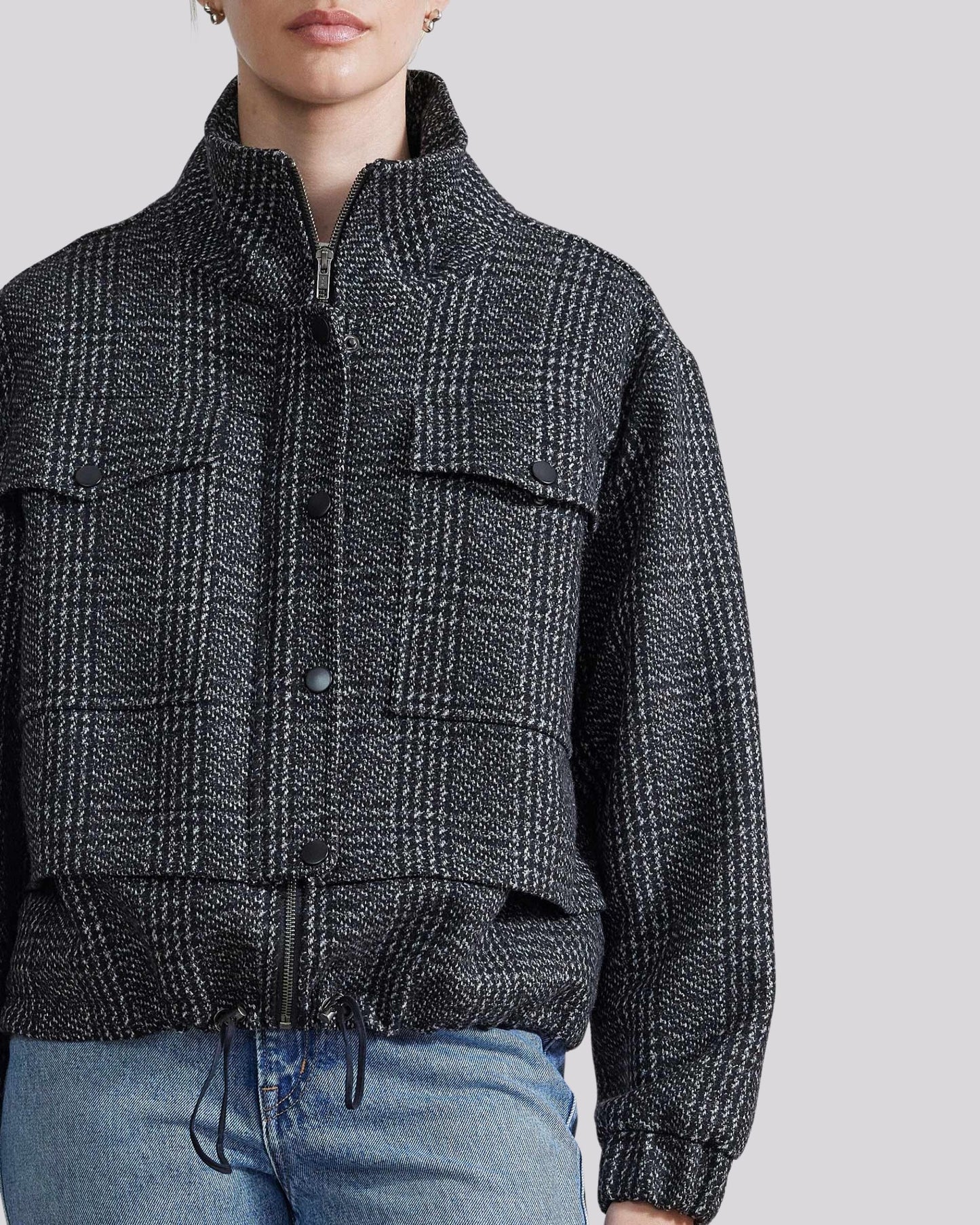 Apiece Apart Selva Cropped Bomber Plaid Black