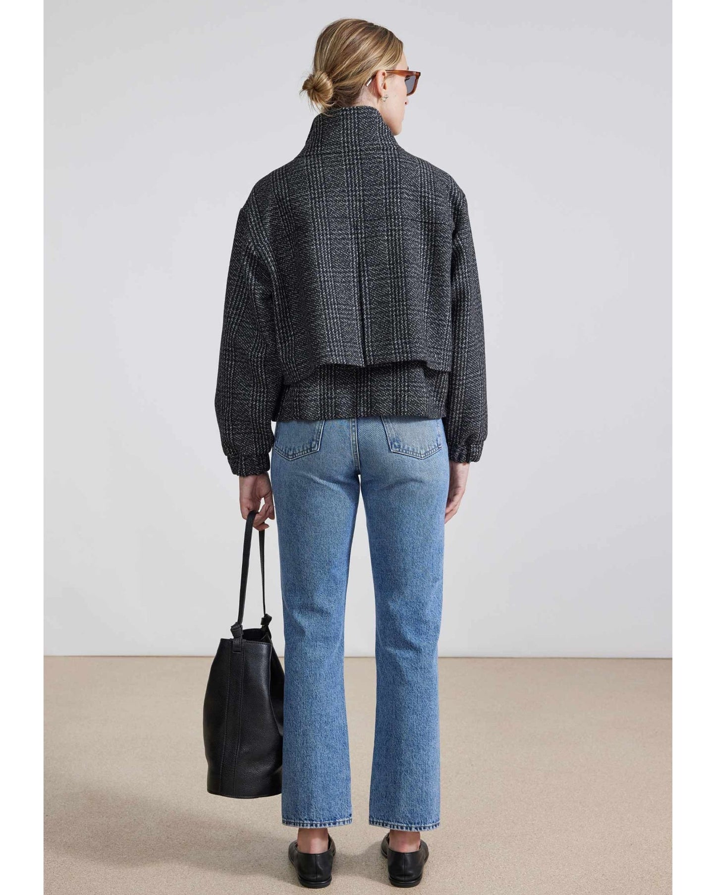 Apiece Apart Selva Cropped Bomber Plaid Black