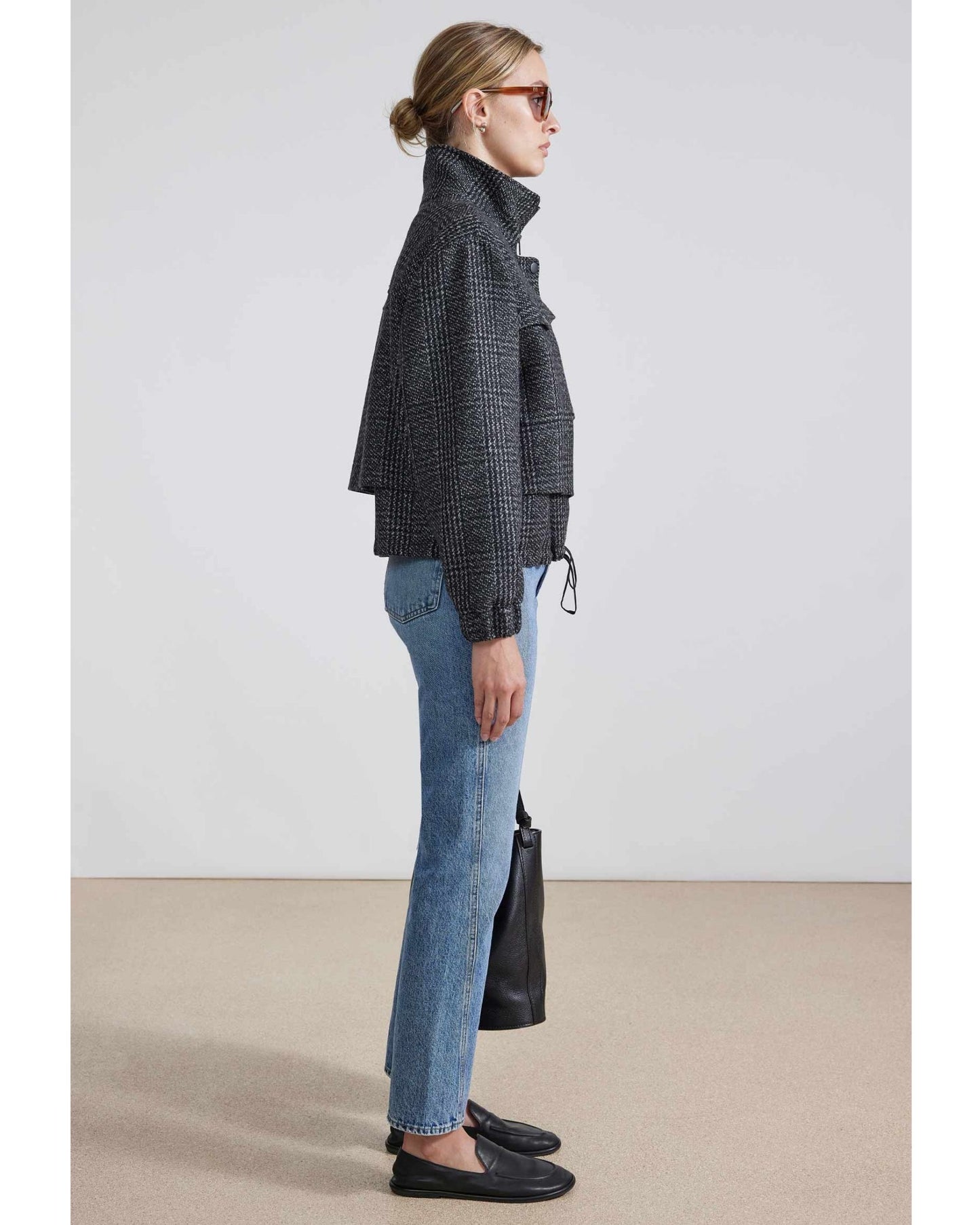 Apiece Apart Selva Cropped Bomber Plaid Black