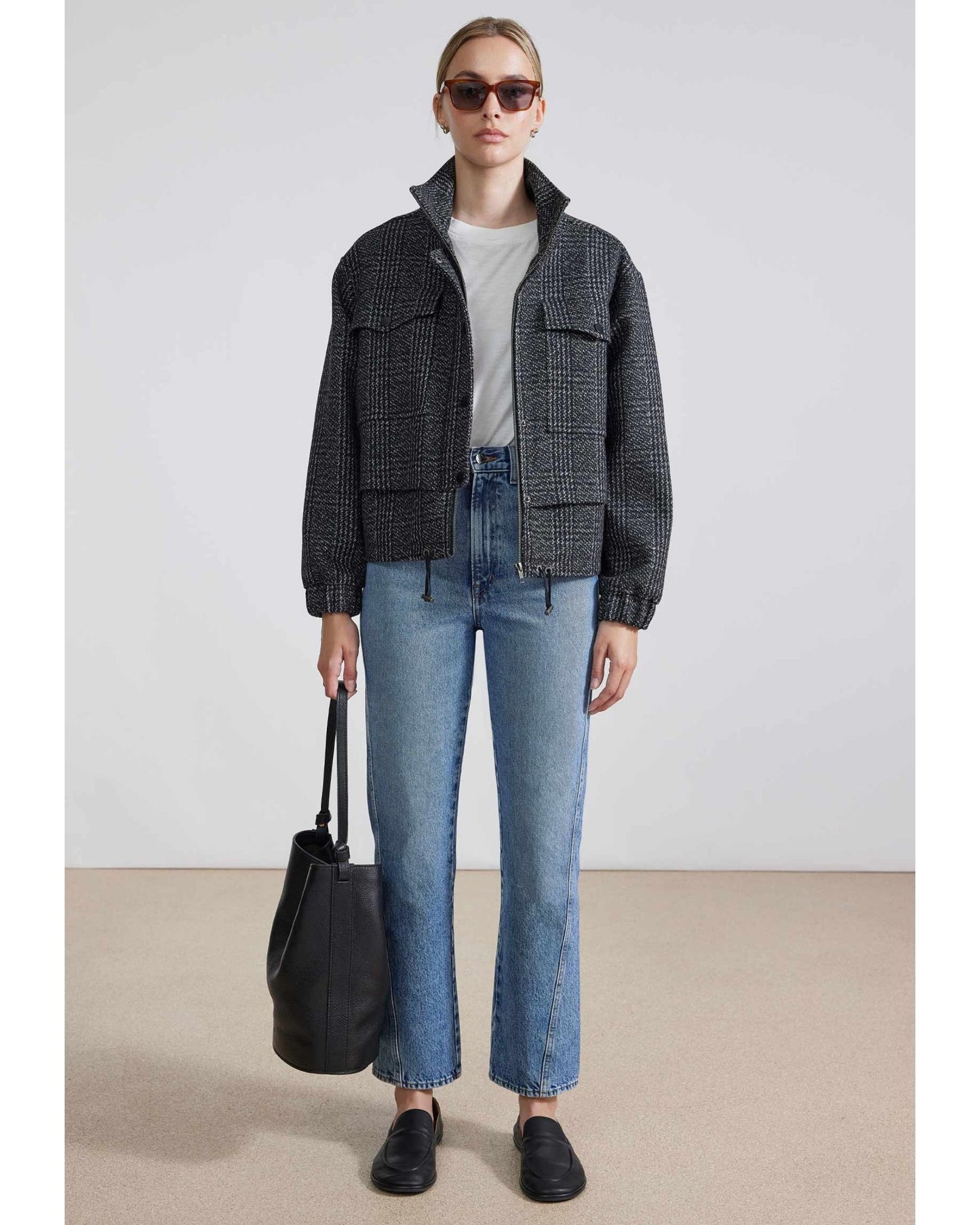 Apiece Apart Selva Cropped Bomber Plaid Black