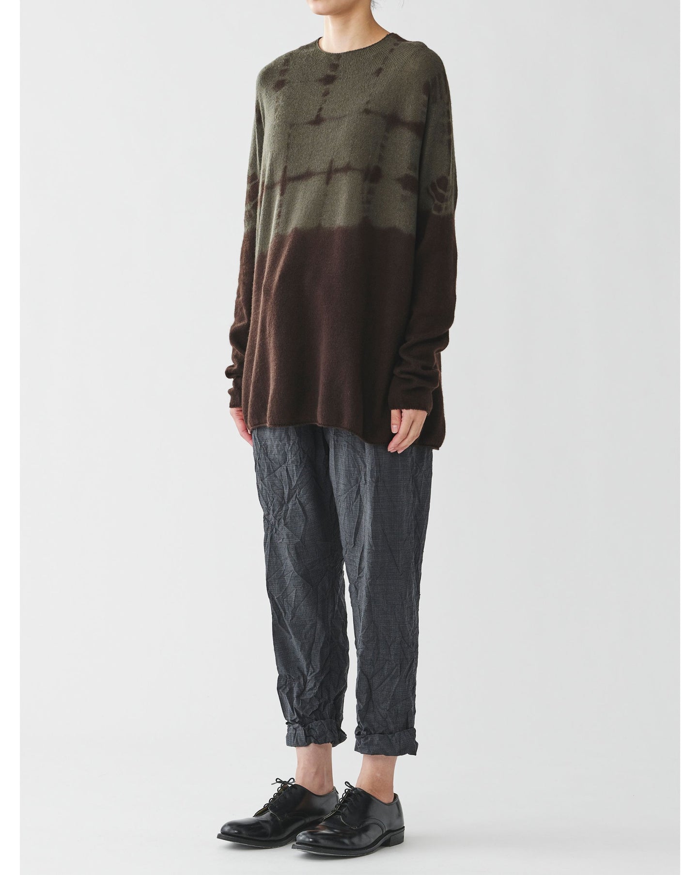Pas de Calais Cashmere Shibori Brown Crew Neck Pullover