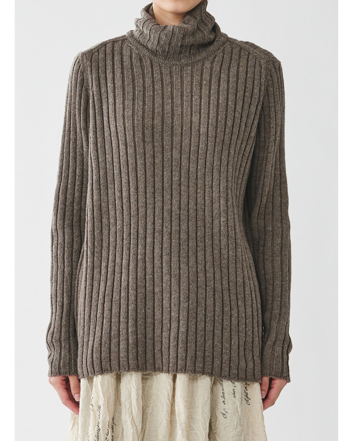 Pas de Calais Cashmere Lamb Ribbed Turtle Neck Pullover Greige Wool-Pas De Calais-Thistle Hill