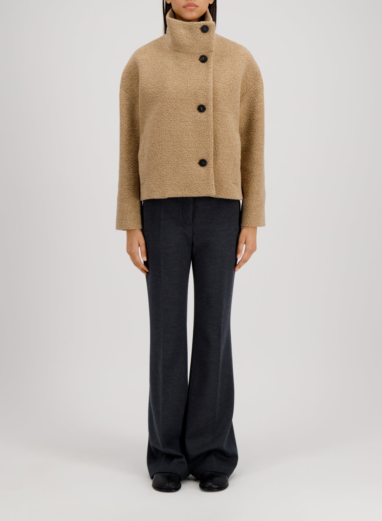 Harris Wharf London Cropped Funnel Jacket Boucle Beige-Harris Wharf London-Thistle Hill