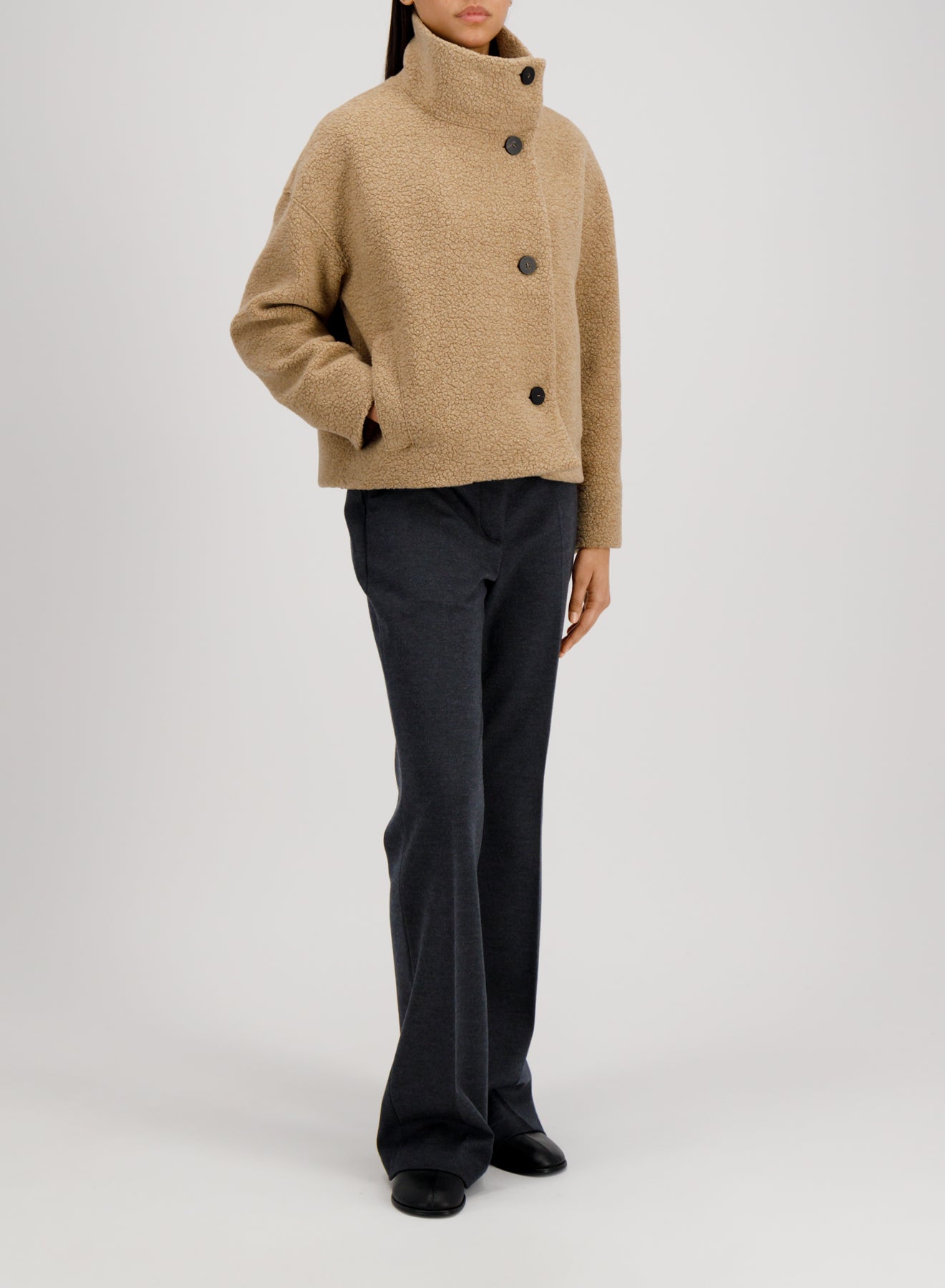 Harris Wharf London Cropped Funnel Jacket Boucle Beige-Harris Wharf London-Thistle Hill